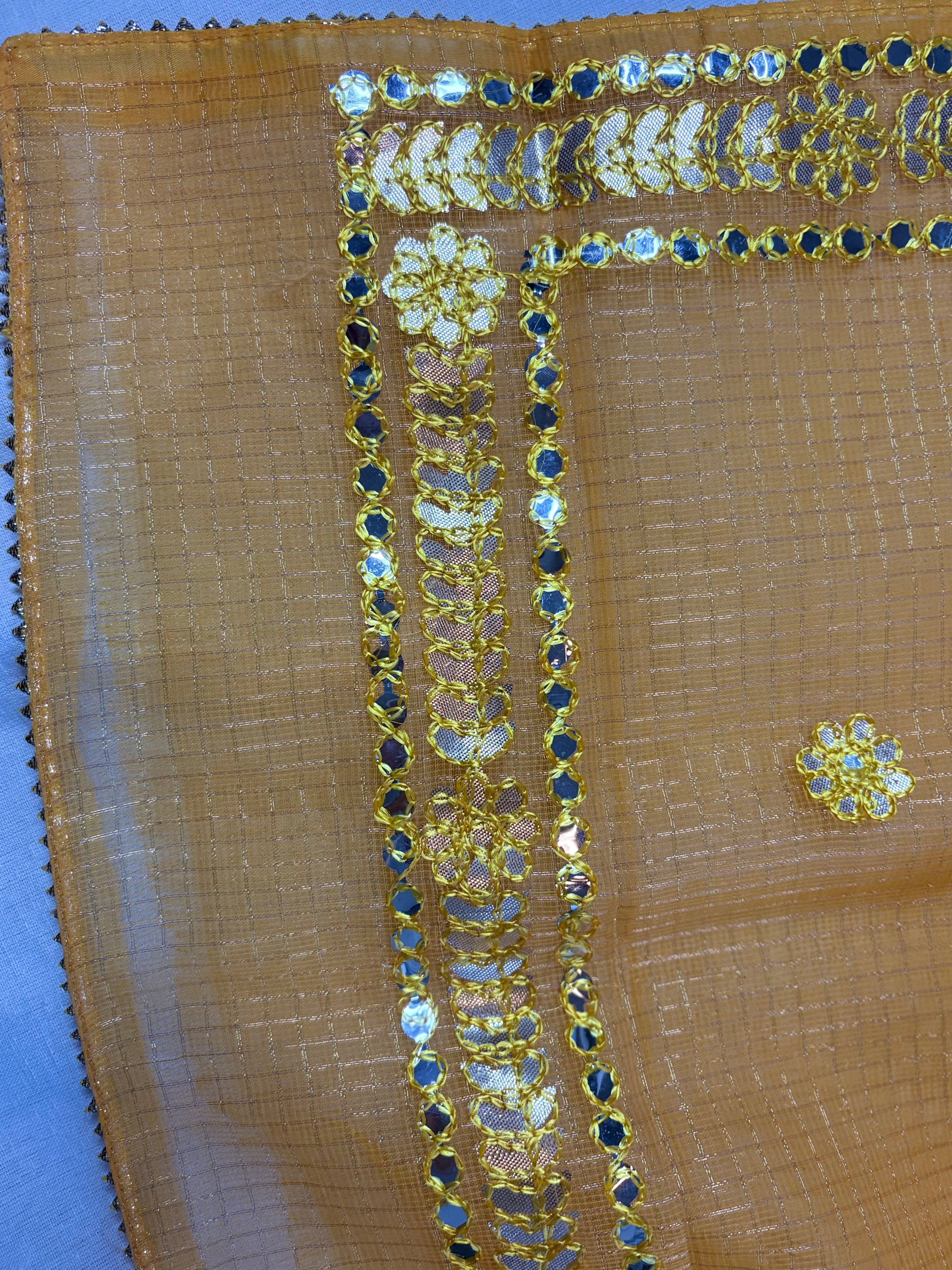 Yellow Kota Doria Gota Patti Saree