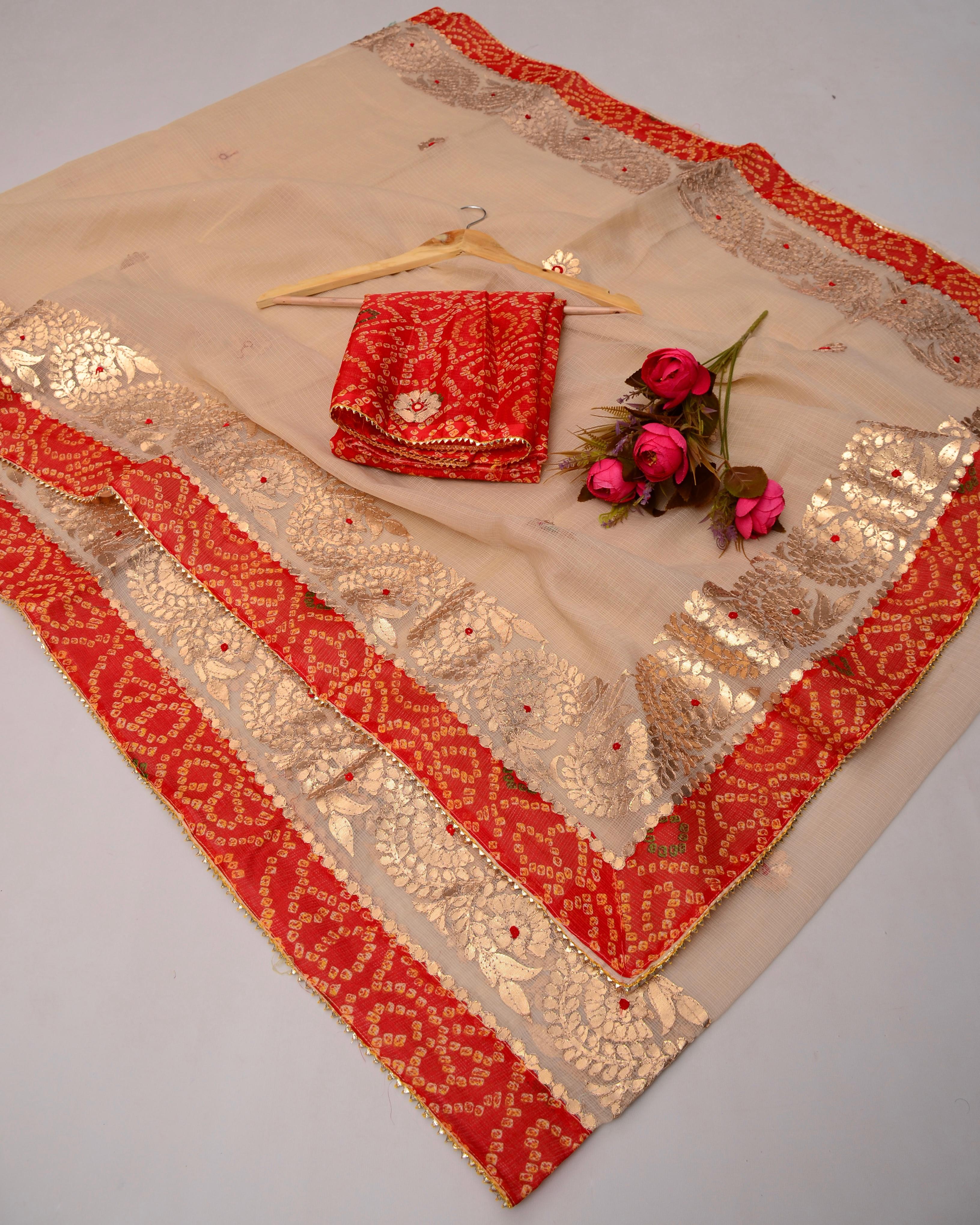 Brown Kota Doria Gota Patti Saree