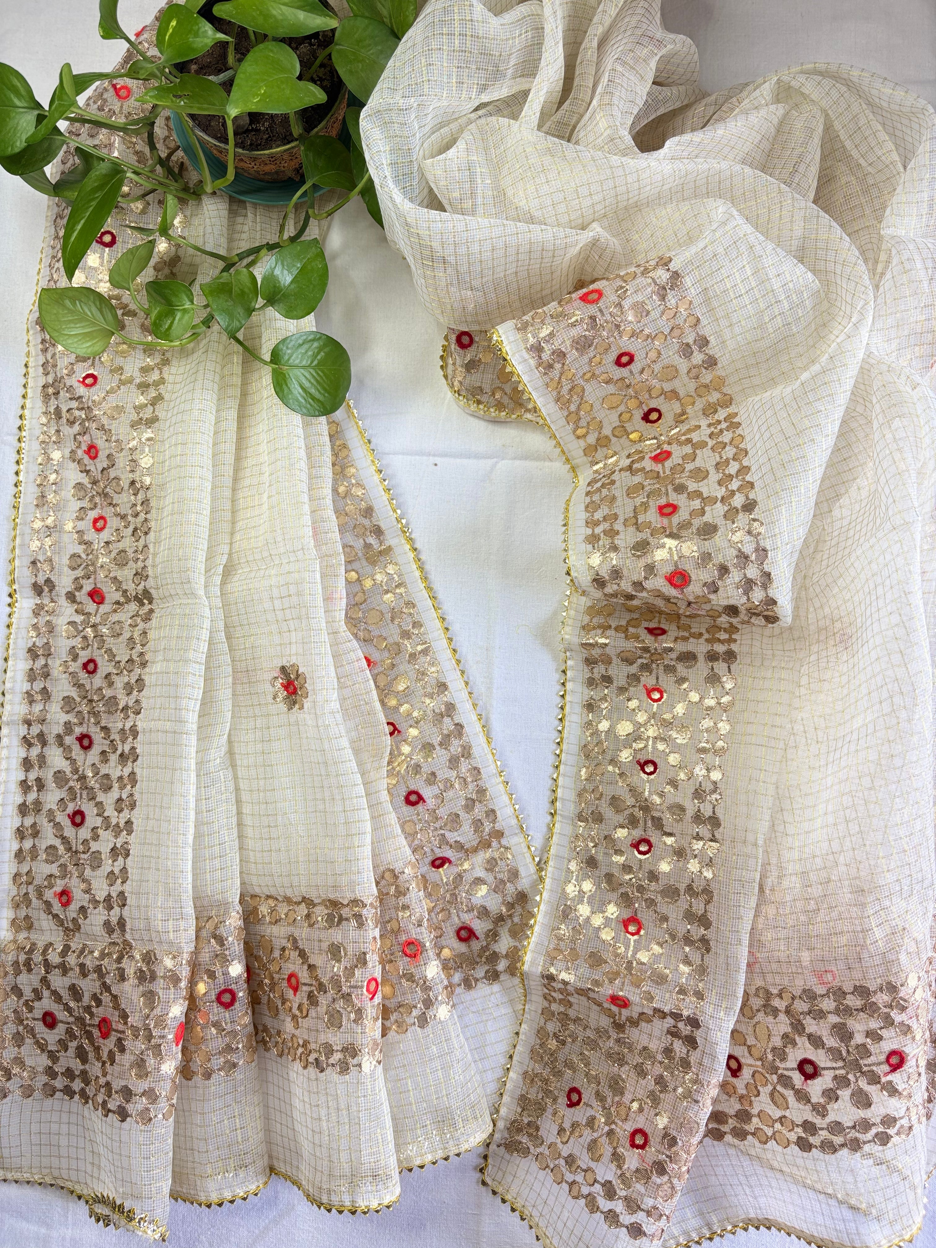 Wedding Wear Kota Gota Patti Salwar Suit In Gota Work Off white Color