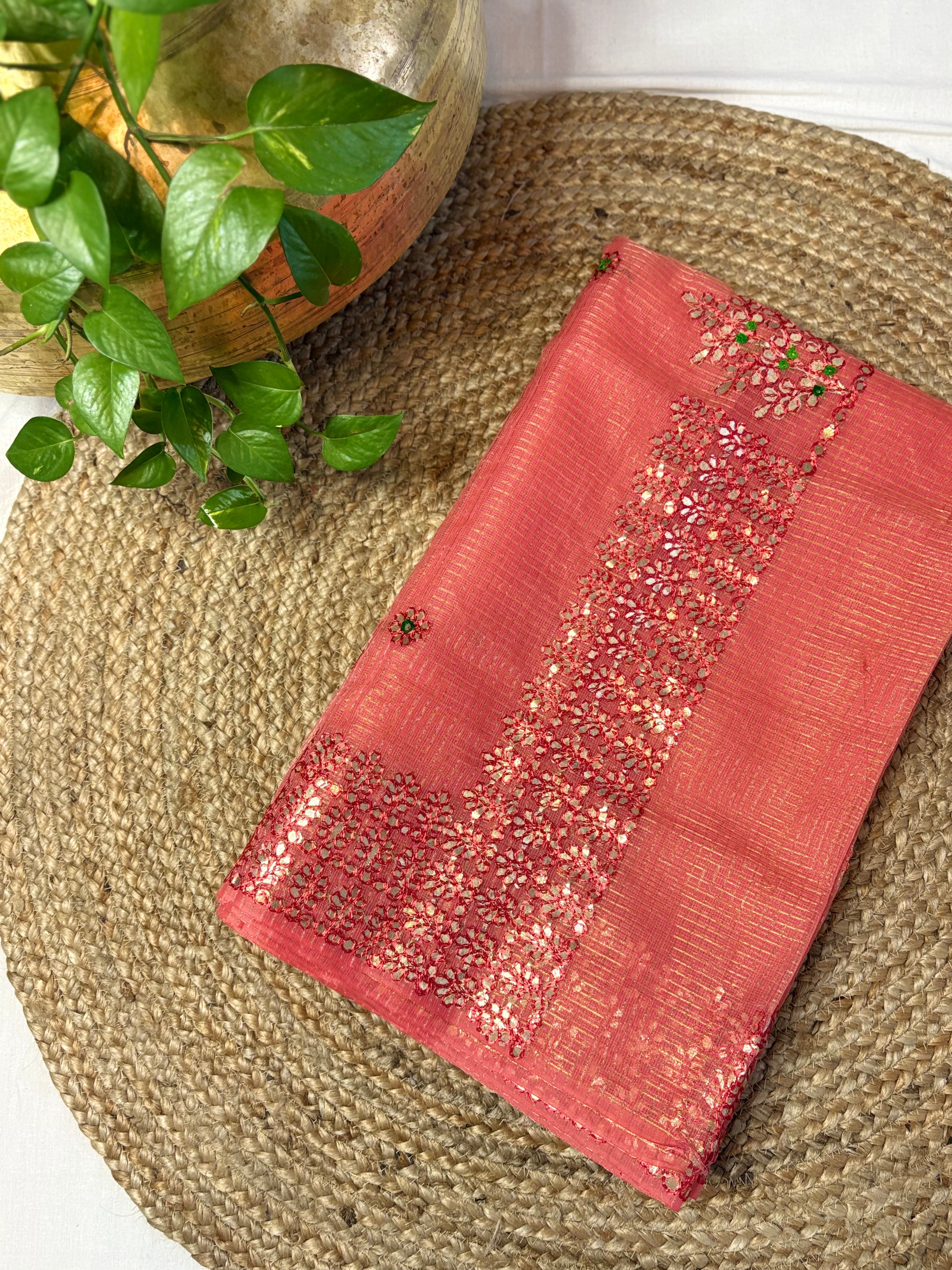 Mauve Pink Kota Doria Gota Patti Saree