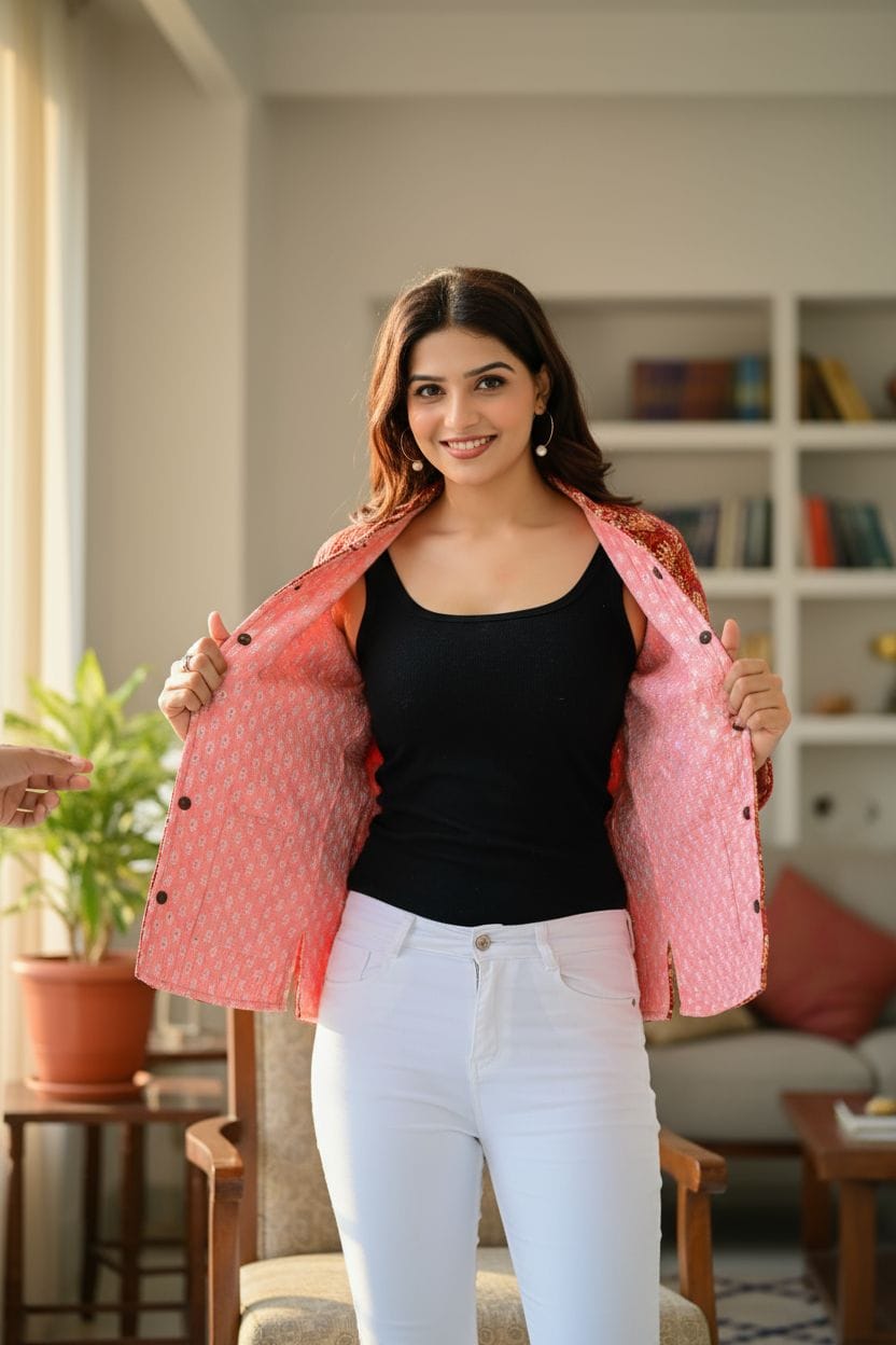 Beautiful Red Pure Cotton Quilted Reversible Print Jackets