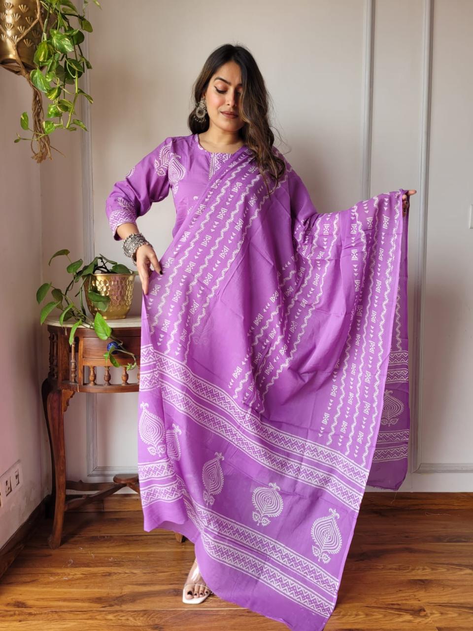 Purple Cotton Suit Set
