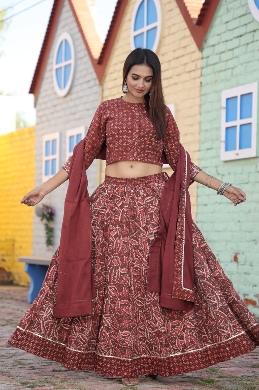 Maroon Colour Bagru Print Flora lehenga choli Set