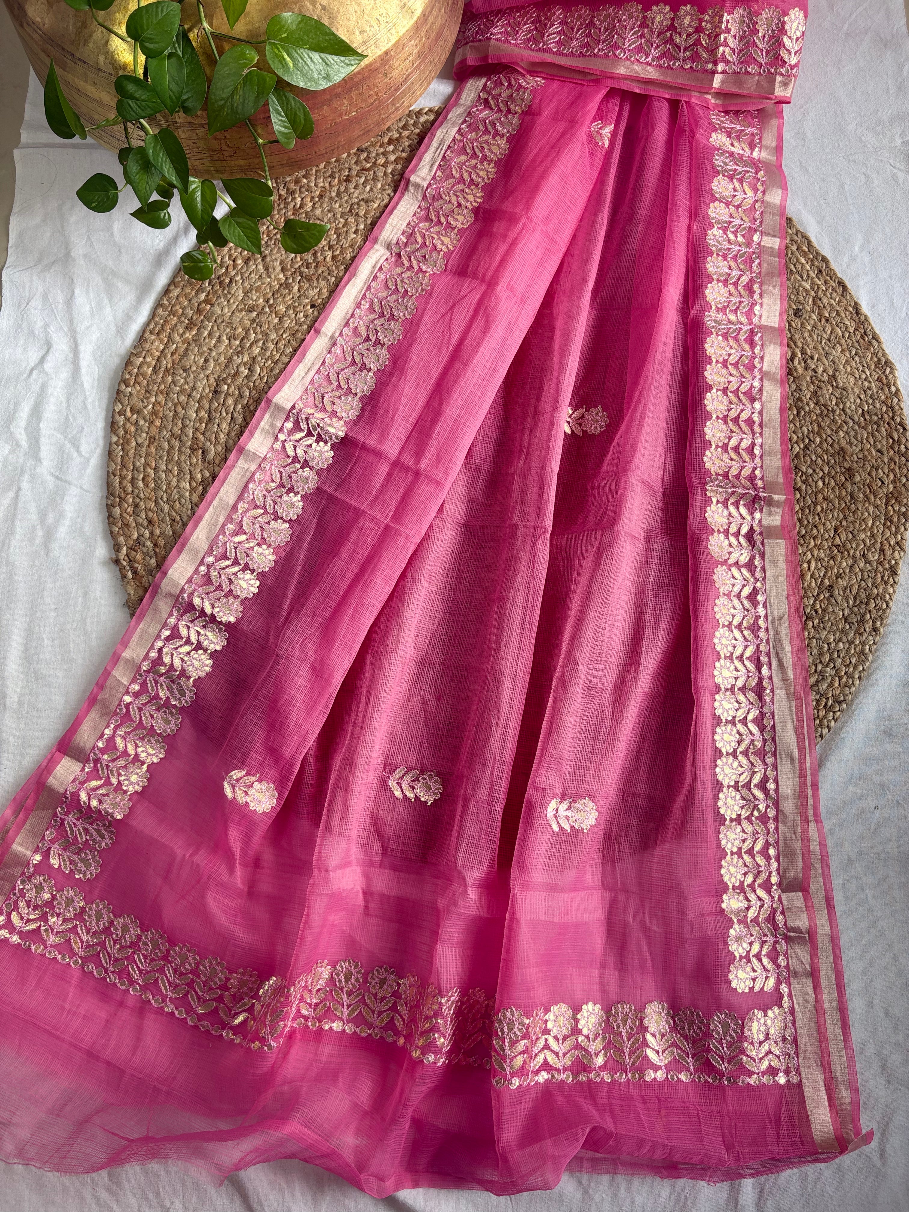 Pink Kota Doria Gota Patti Saree