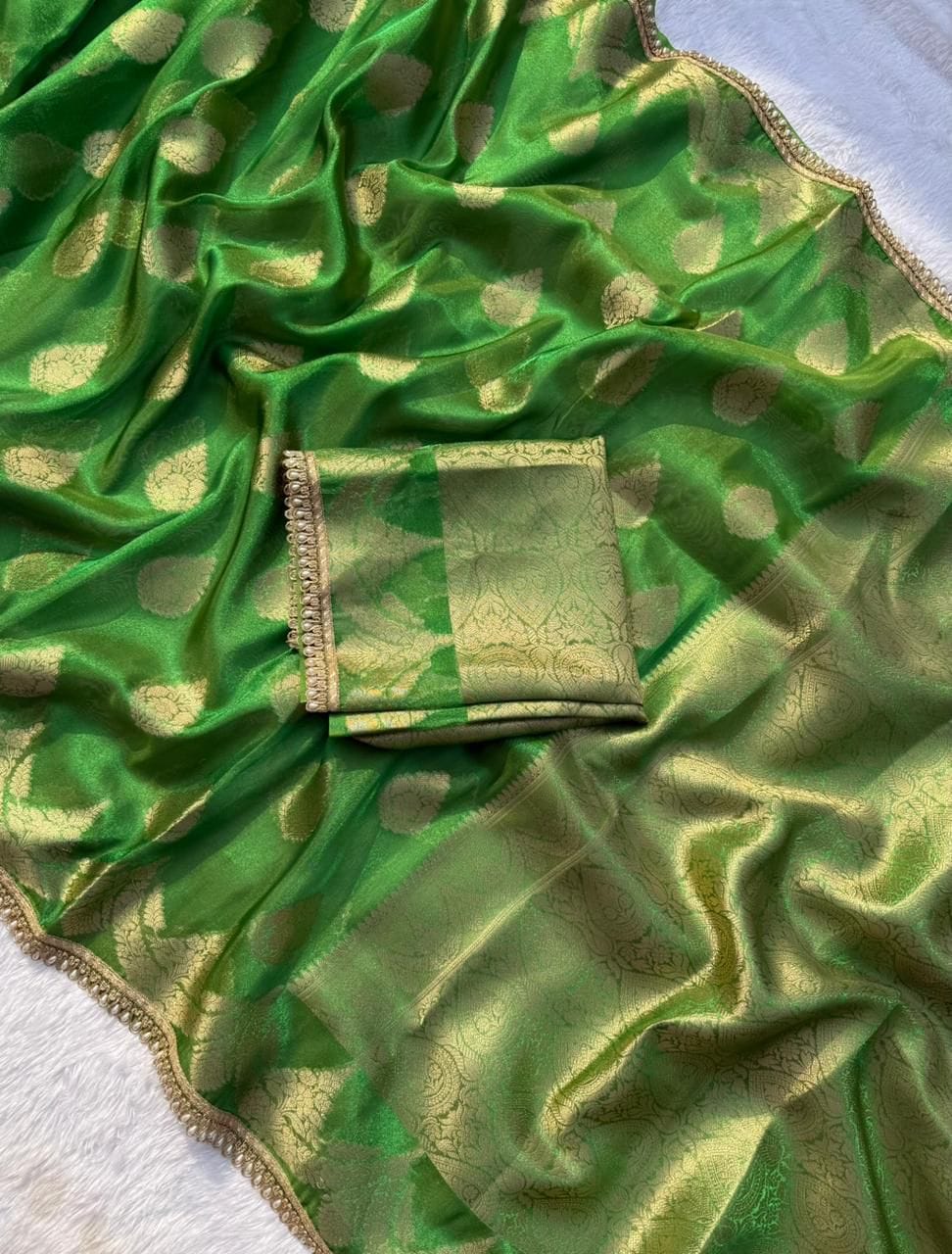 Banarasi Rich Zari Tissue Silk Saree In Green