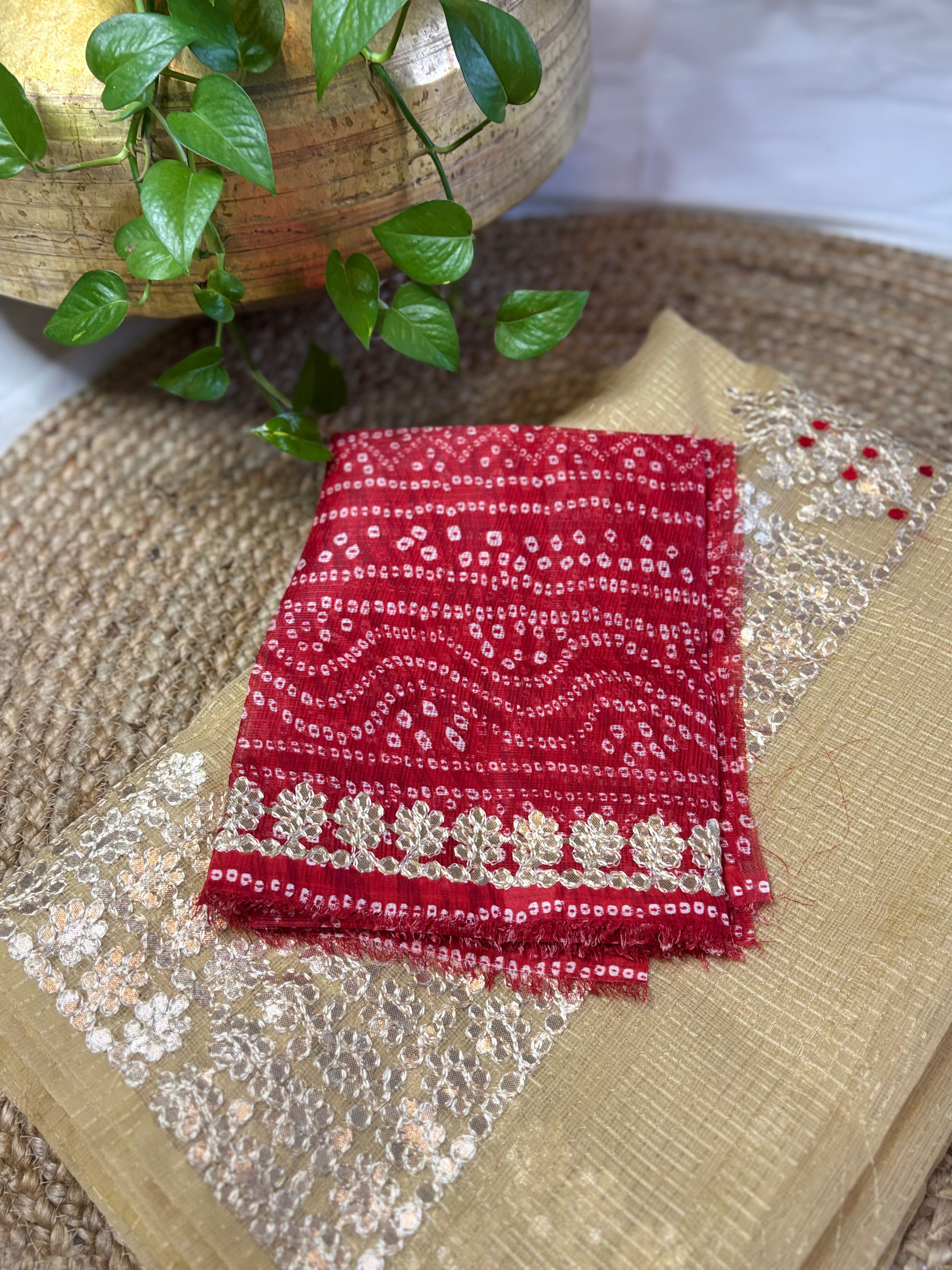 Brown Kota Doria Gota Patti Saree