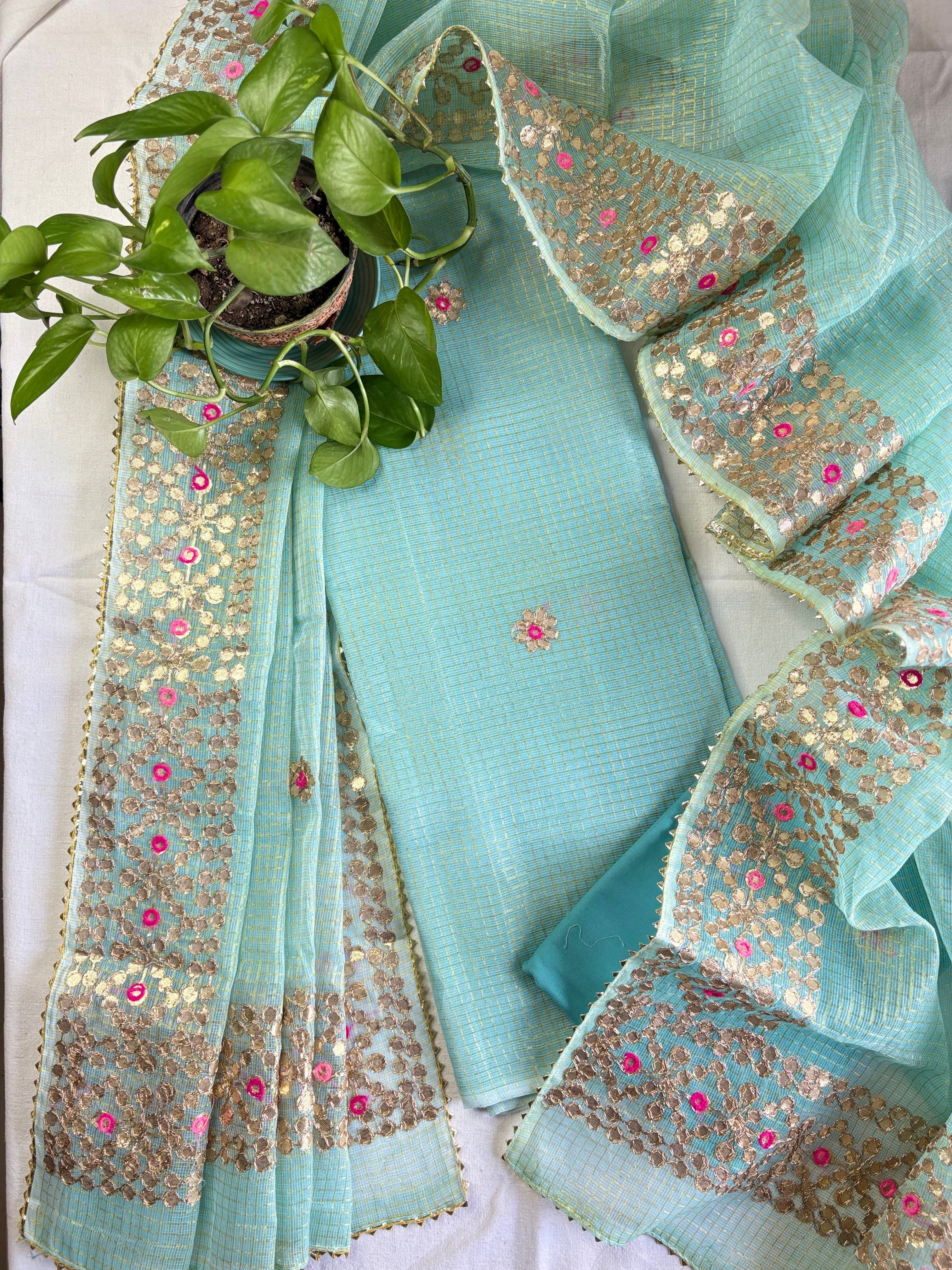 Tuhina- Wedding Wear Kota Gota Patti Salwar Suit In Gota Work Skyblue Color
