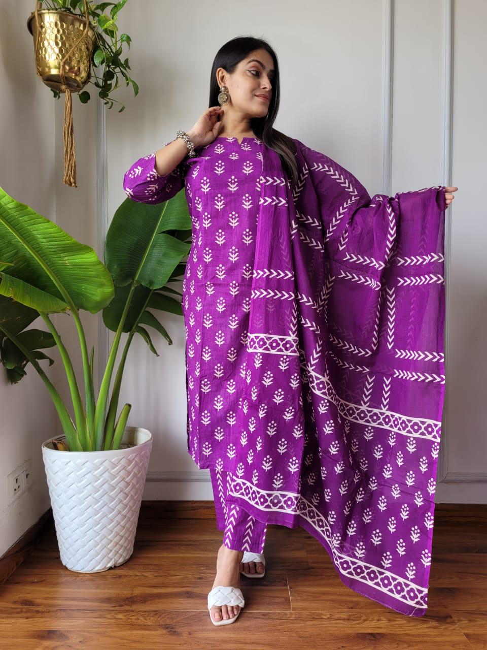 Purple Cotton Suit Set