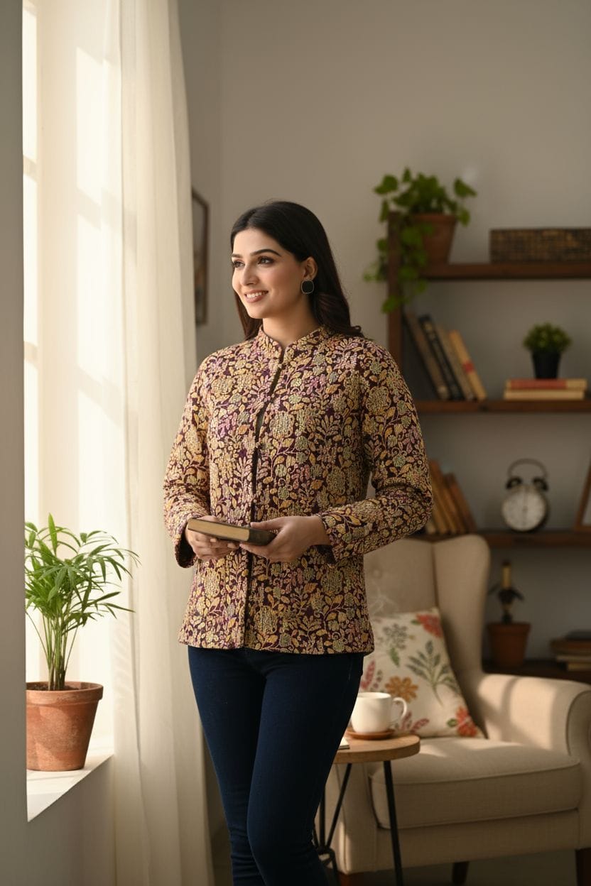 Beautiful Maroon Pure Cotton Quilted Reversible Print Jackets