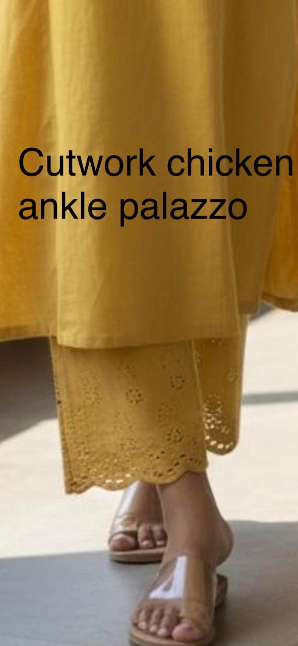 Mustard Yellow Coord Set With Chikankari Cutwork Cotton