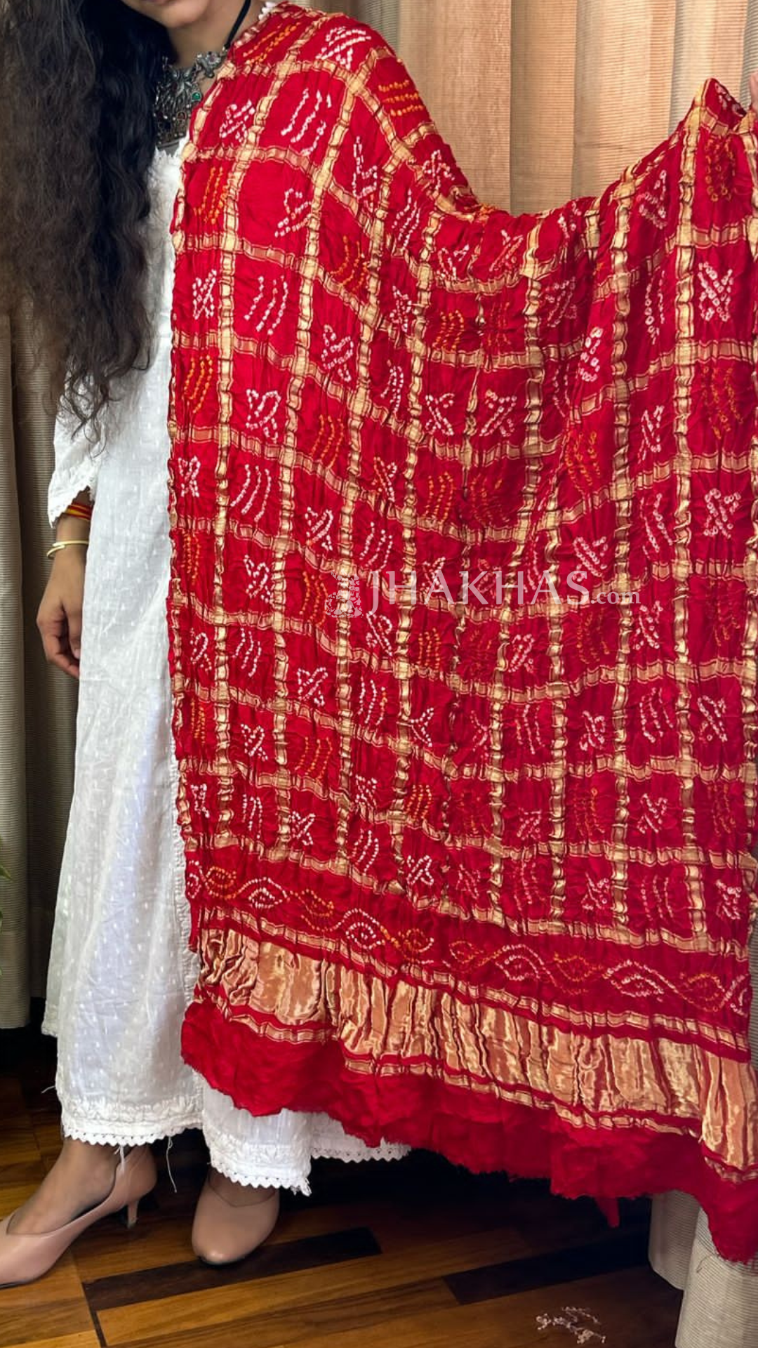 Banrasi gharchola dupatta bridal Red gajji silk 