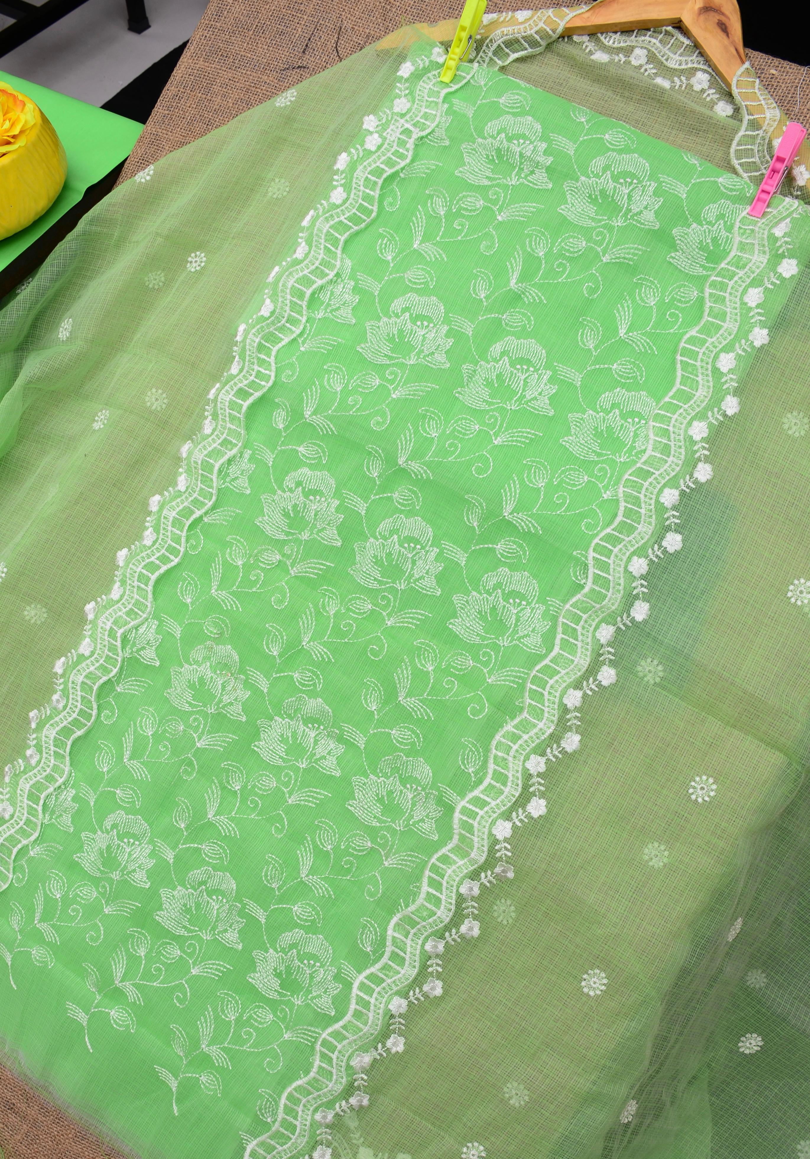 Kota Doriya Embroidery Work Suit In Green