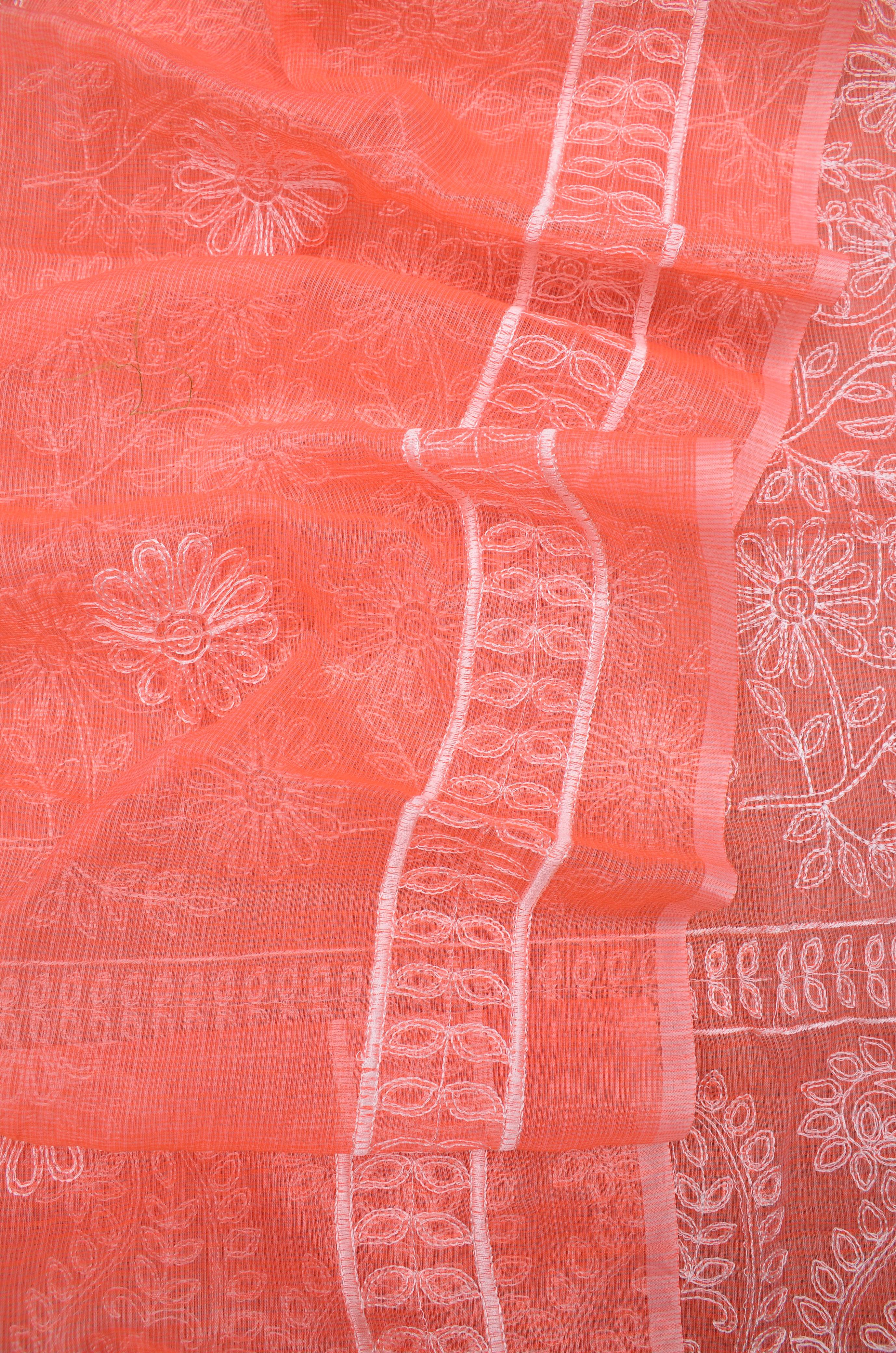 Pink Embroided Kota Doria Suit Cotton Fabric With Dupatta