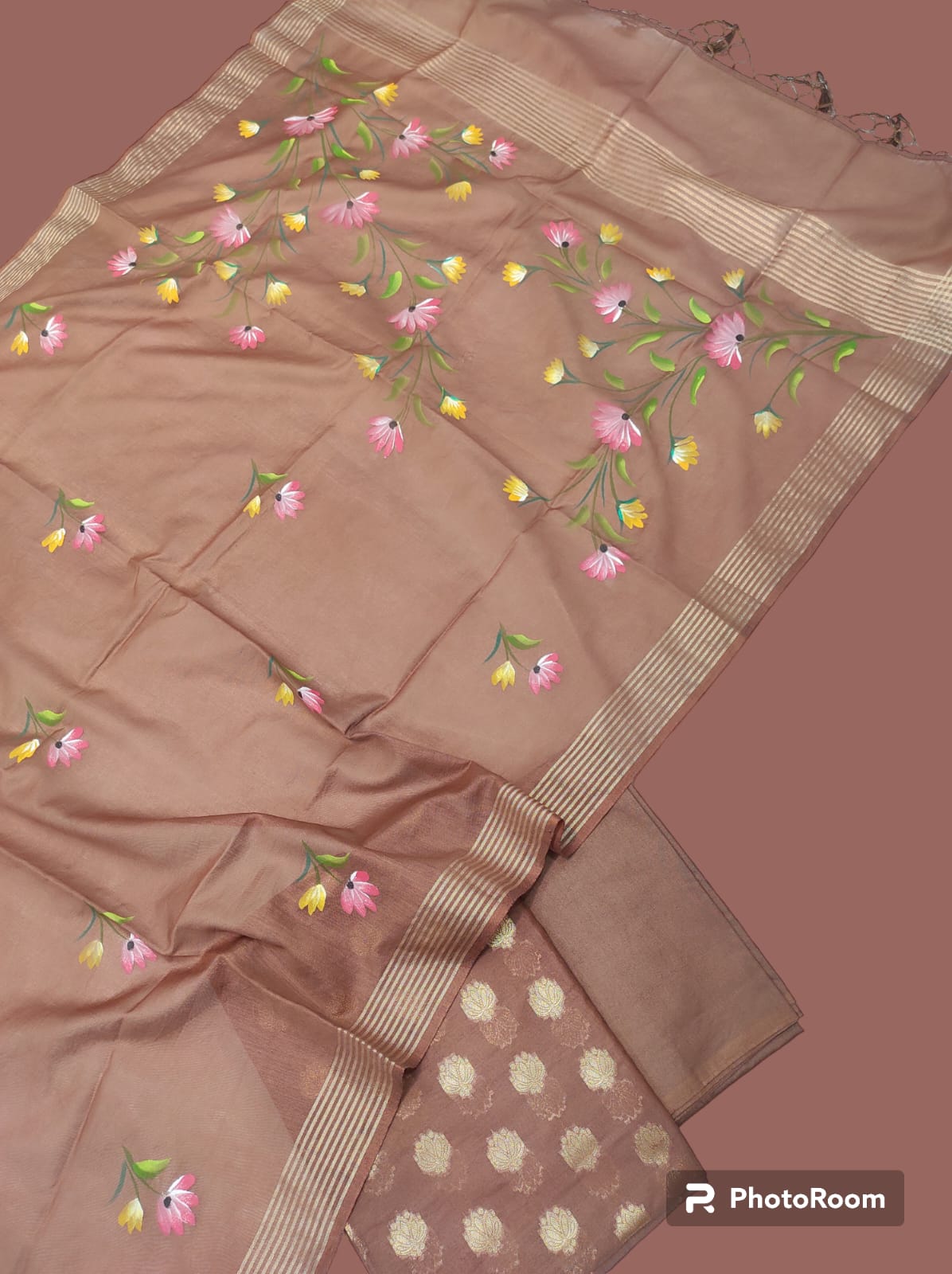 Pretty in Pastel Pink Banarasi Cotton Silk Suit(Unstitched)