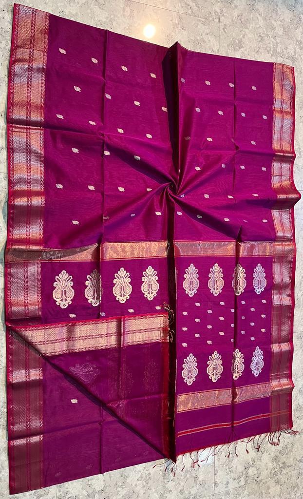 Maheshwari Silk Saree In Rani Pink