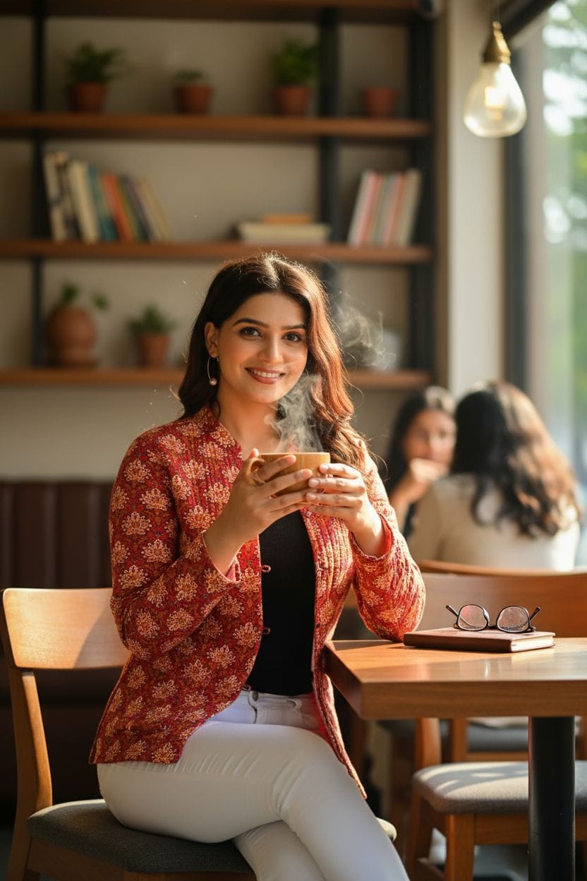 Beautiful Red Pure Cotton Quilted Reversible Print Jackets