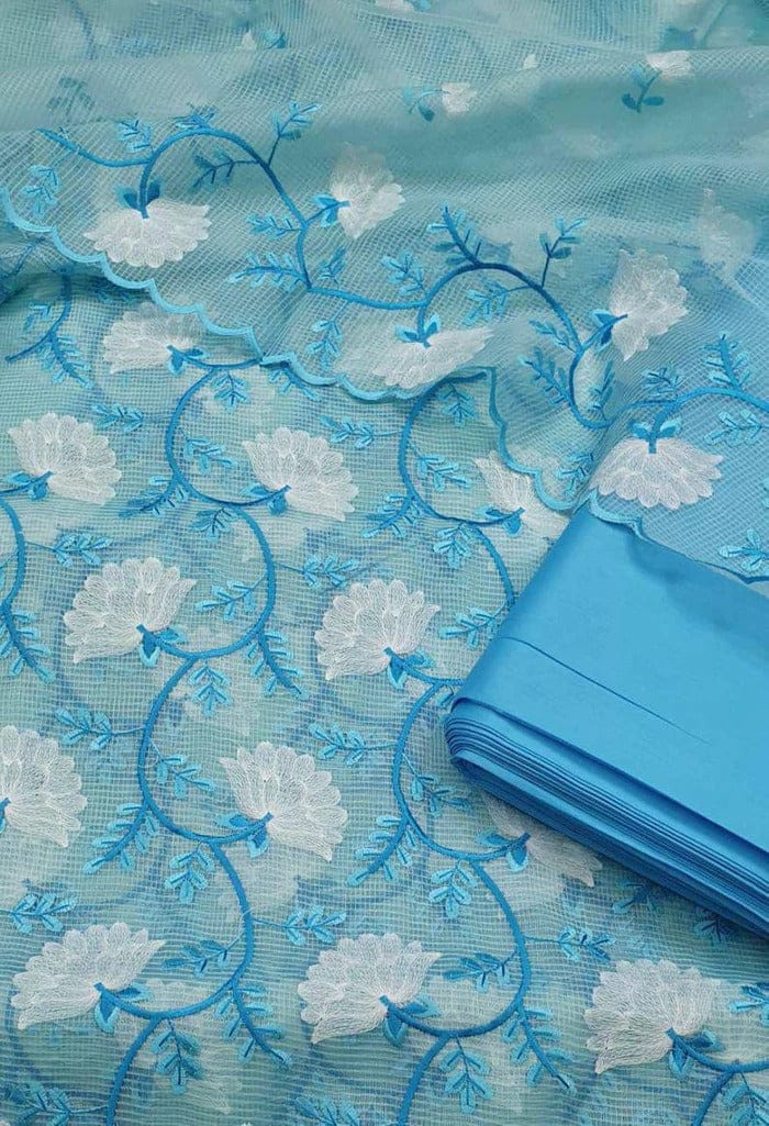 Shachi- Sky Blue Kota Doriya Embroidery Work Suit