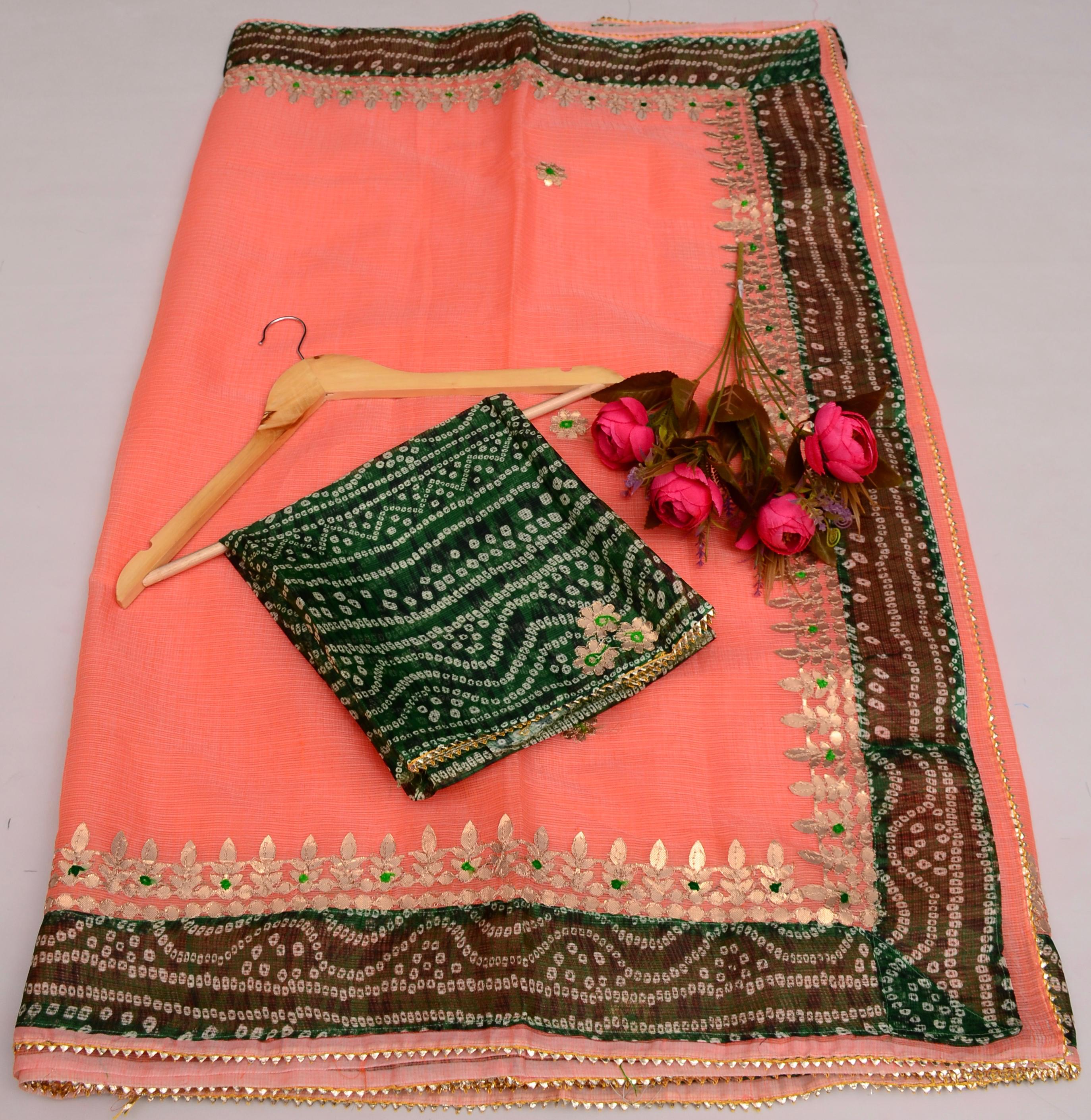 Orange Kota Doria Gota Patti Saree