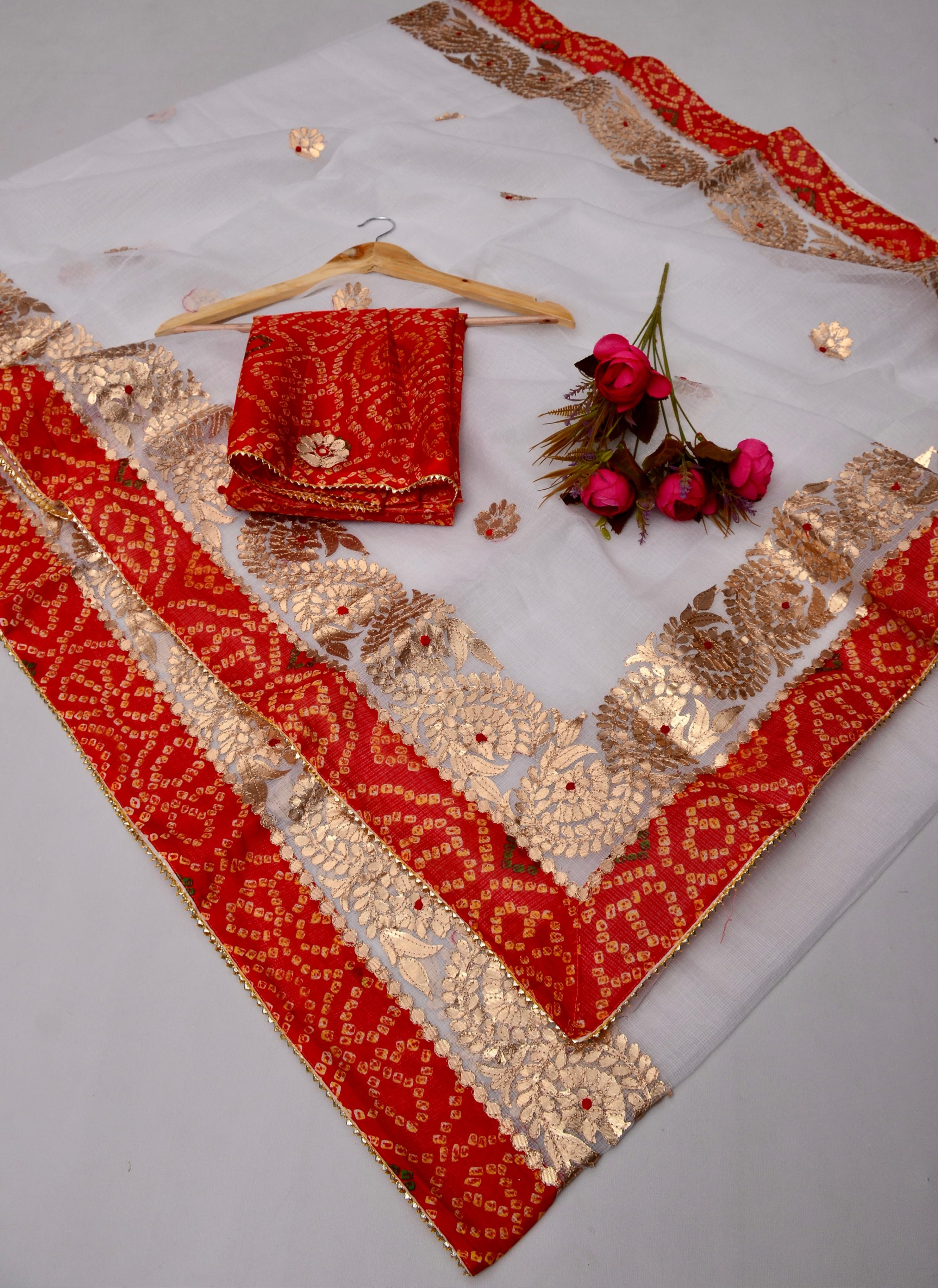 Chanda- White Kota Doria Gota Patti Saree