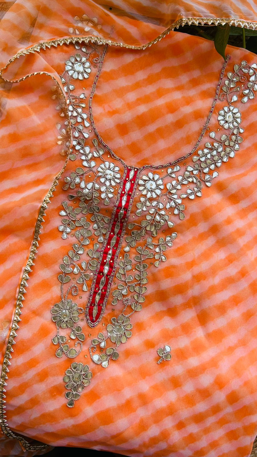 Peach leheriya Gota Patti Kurti