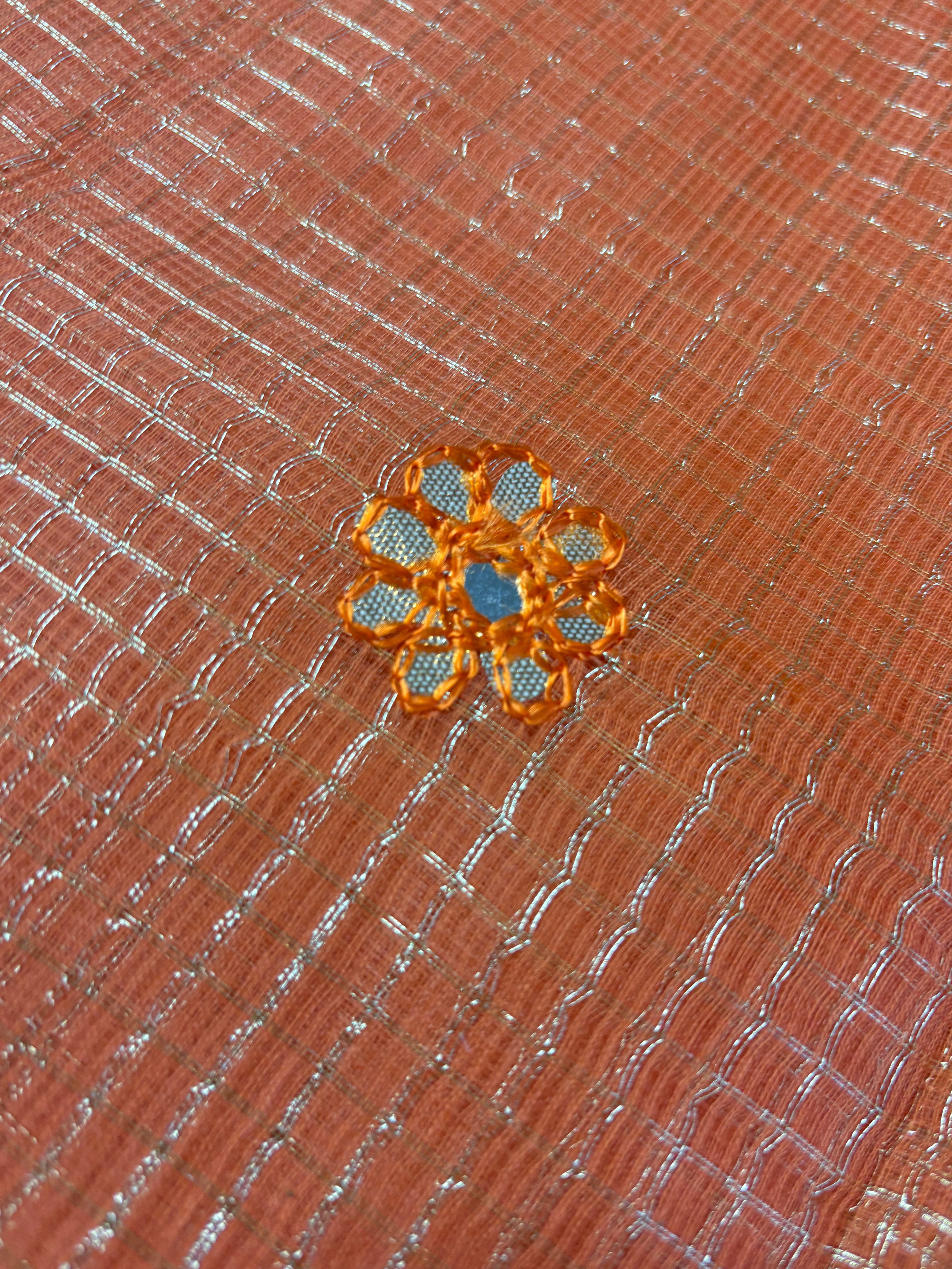 Bandhuri Orange Kota Doria Gota Patti Saree