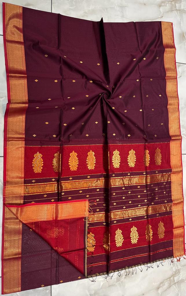 Maheshwari Silk Saree In Dark Maroon