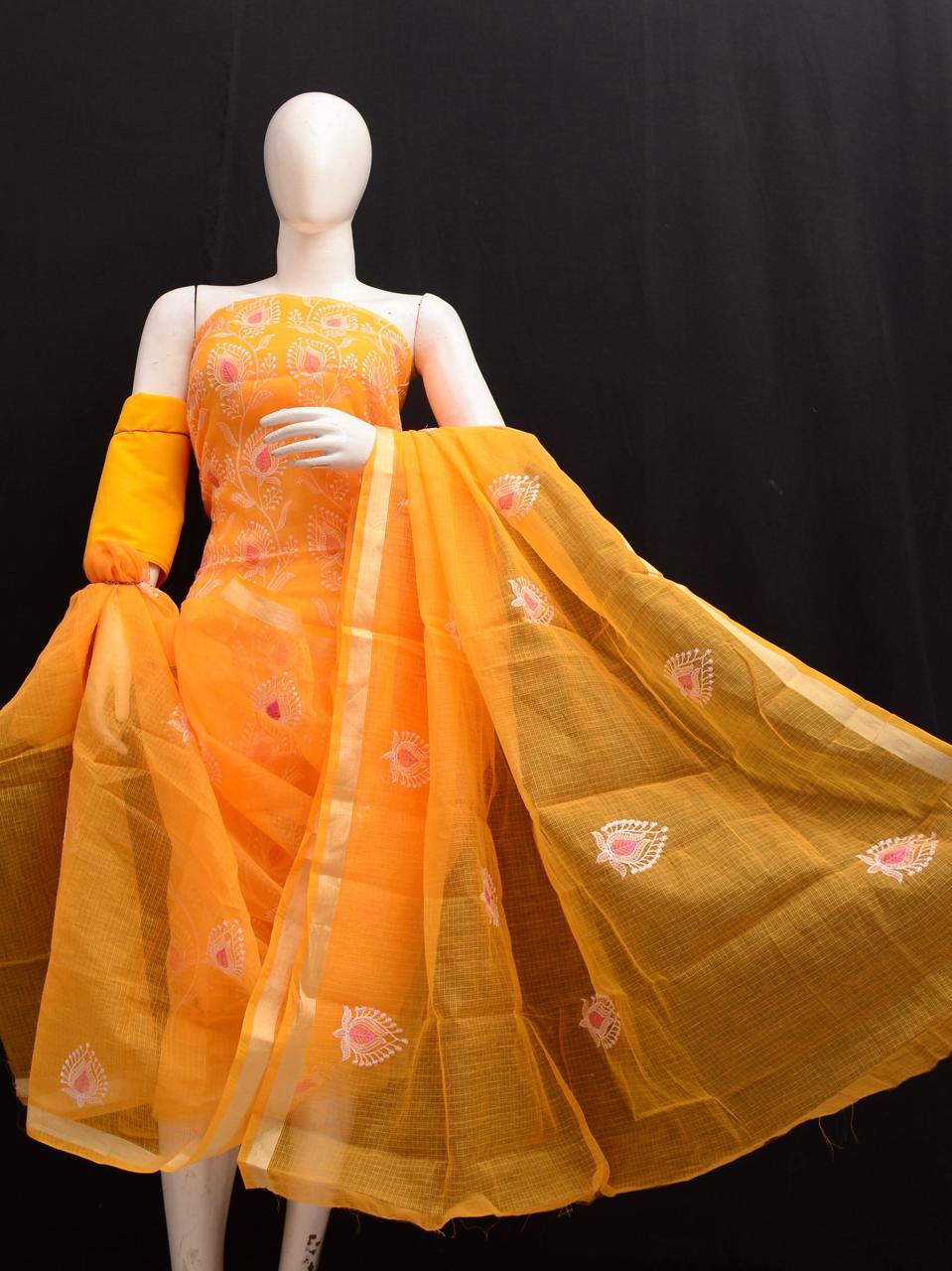 Kota Doriya Embroidery Work Suit In yellow