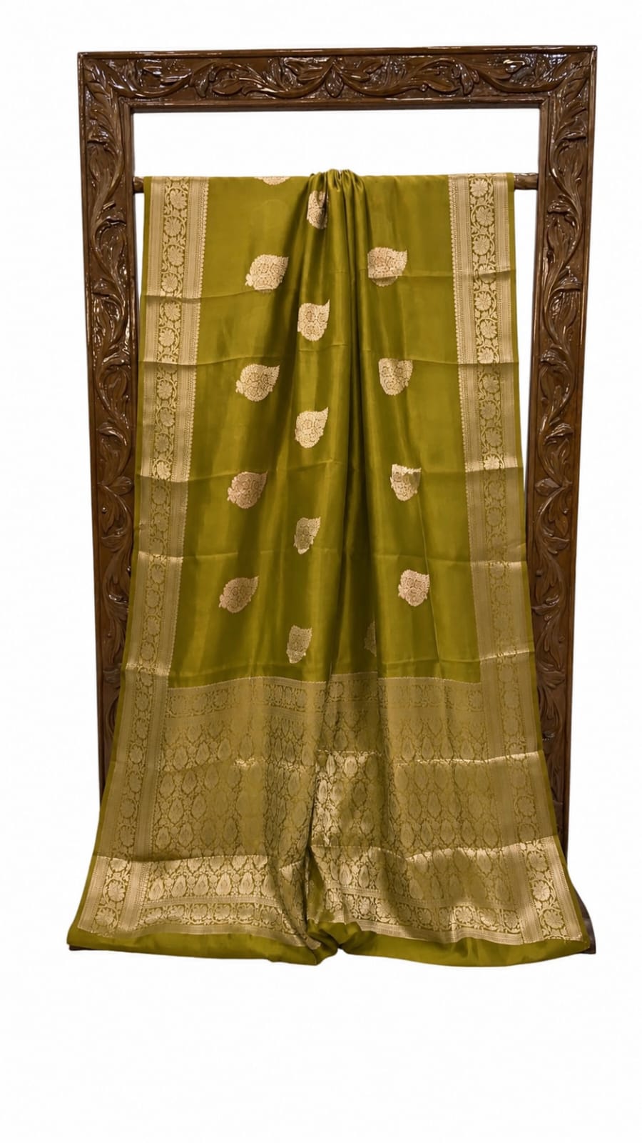 Banarasi Handloom Raw Mango Silk Saree In Hina Green