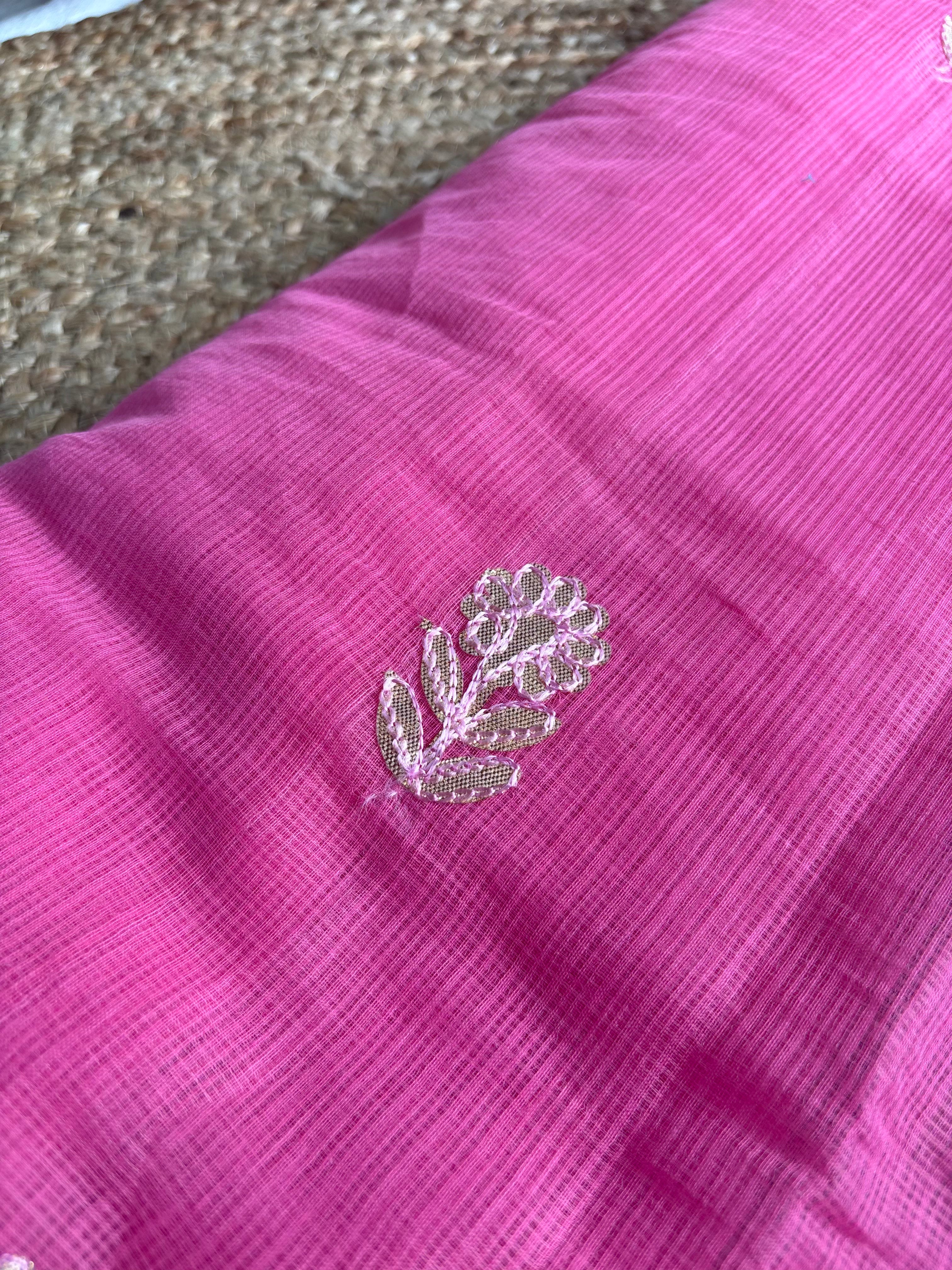 Pink Kota Doria Gota Patti Saree