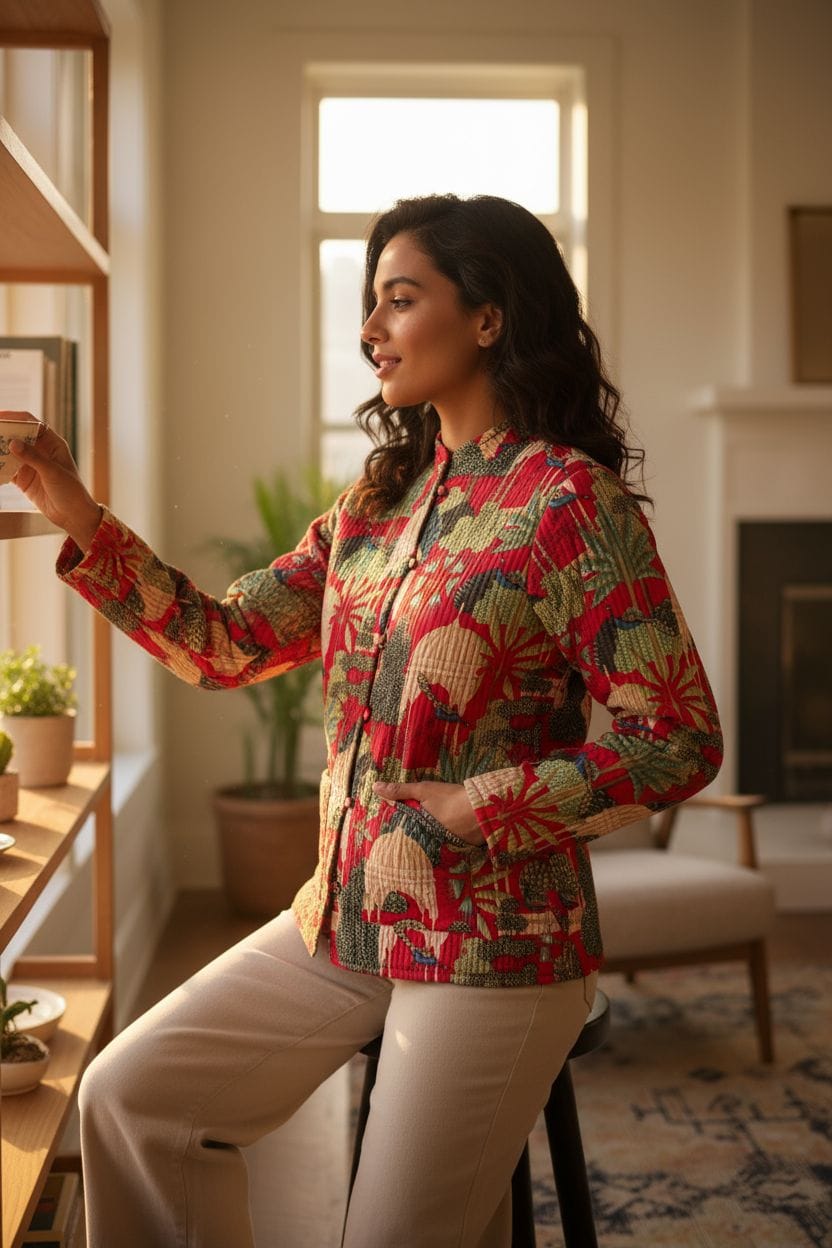 Beautiful Red Pure Cotton Quilted Reversible Print Jackets