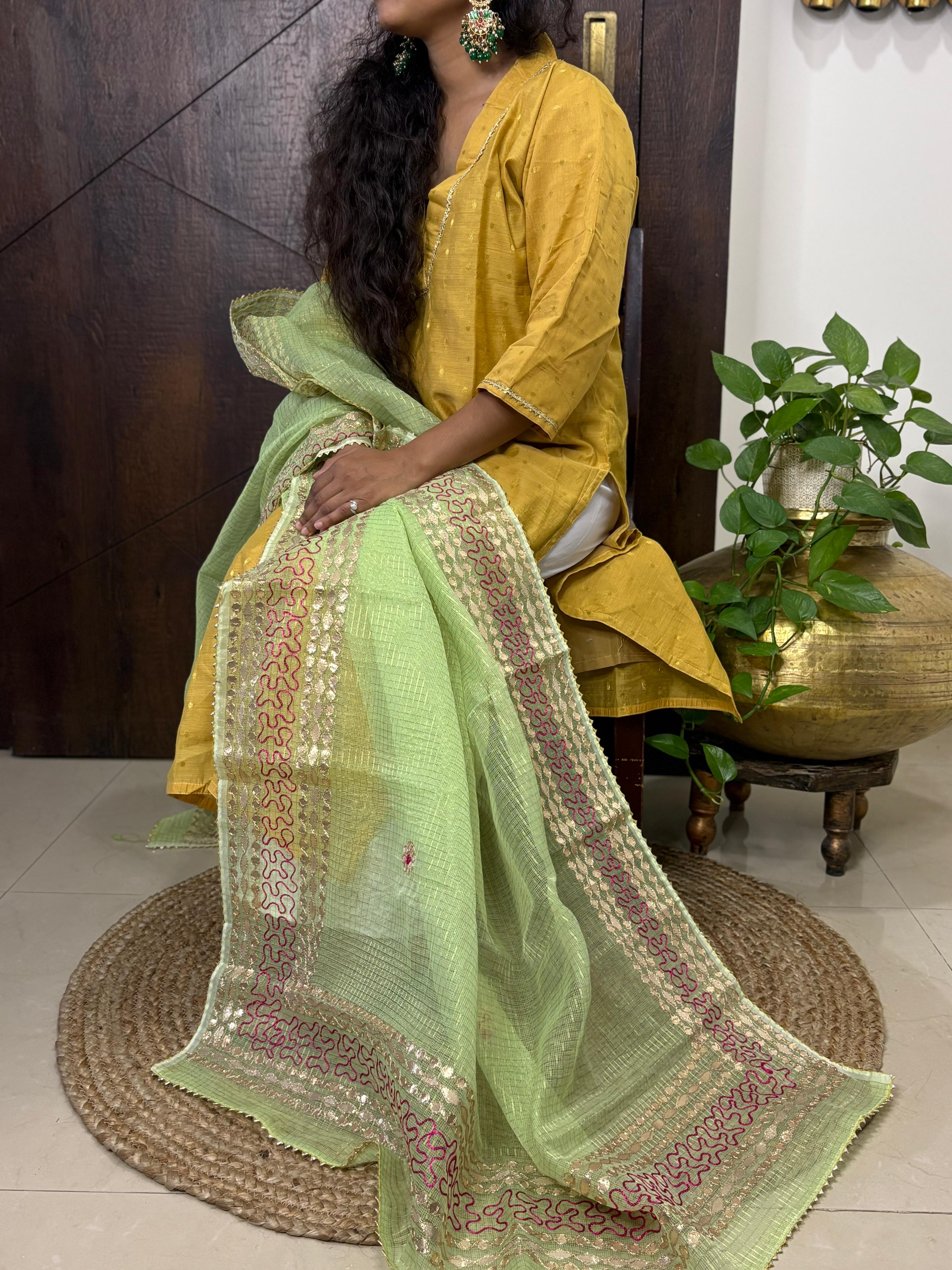 Green Kota Doria Heavy Gota Patti Work Dupatta