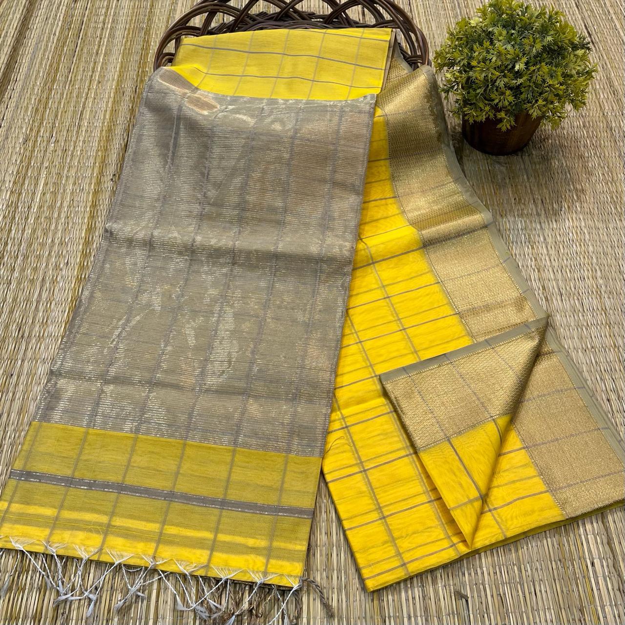 Maheshwari Silk Saree In Yellow