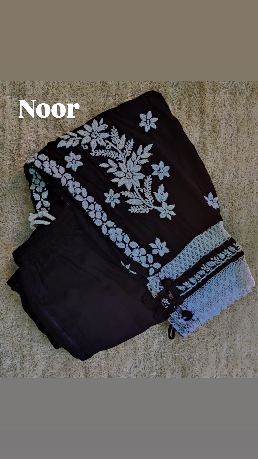 Noor Black Afghani Chikankari Work Salwar