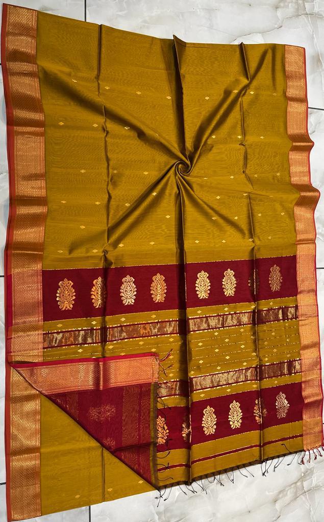 Maheshwari Silk Saree In Yellow