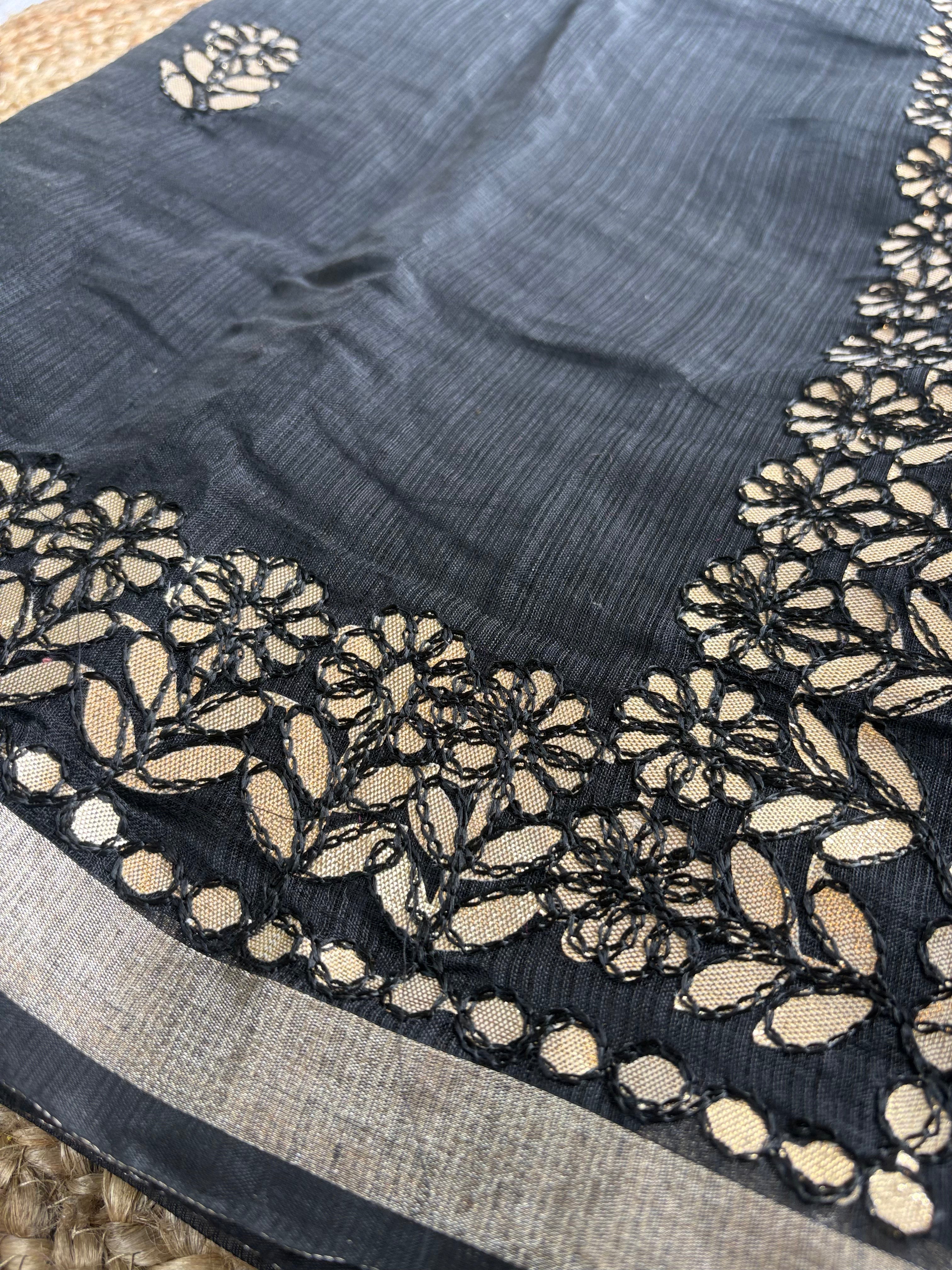 Black Kota Doria Gota Patti Saree