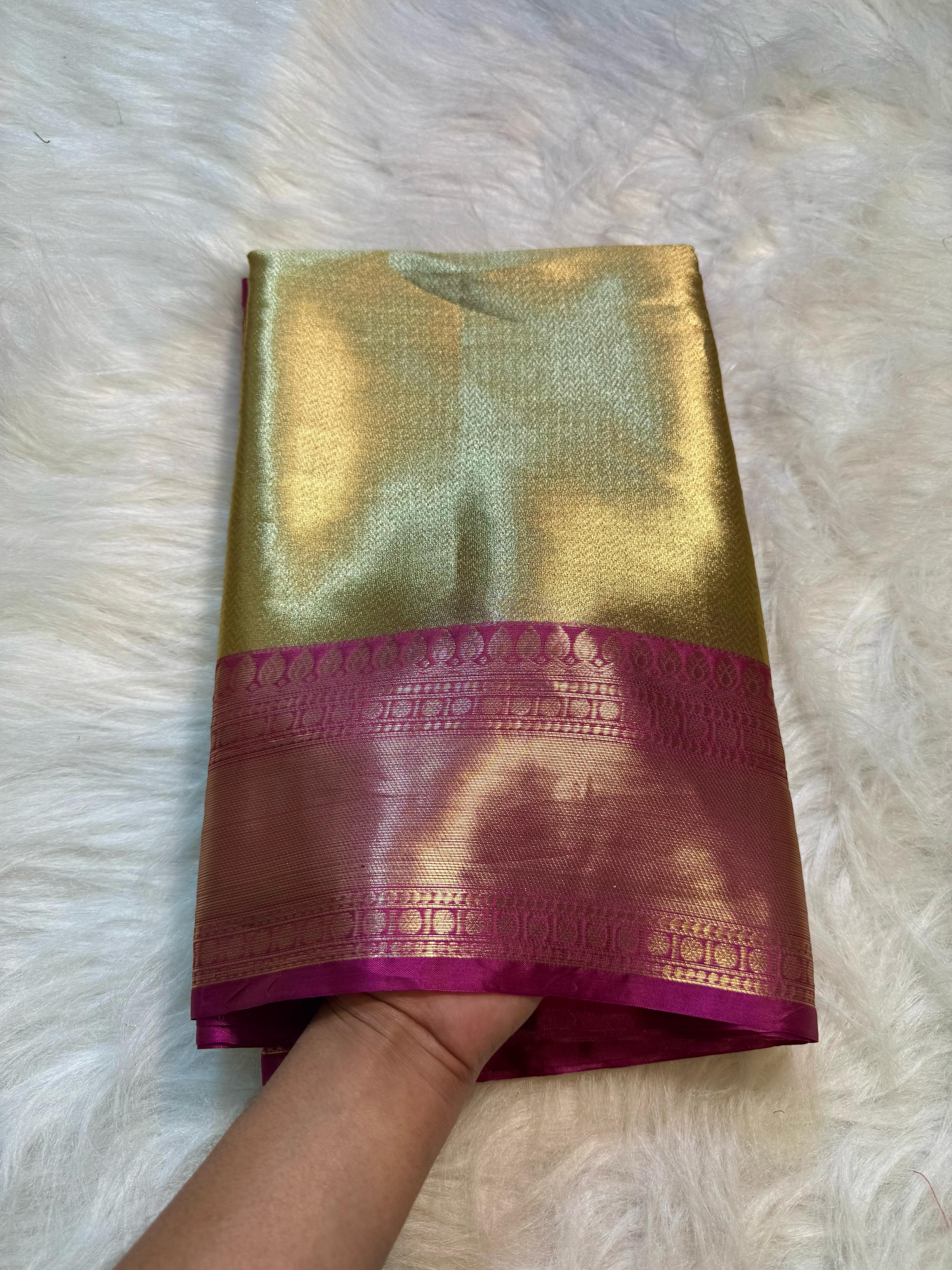 Beautiful Golden Celebrity Inspired Banarasi Tissue Zari Silk Saree