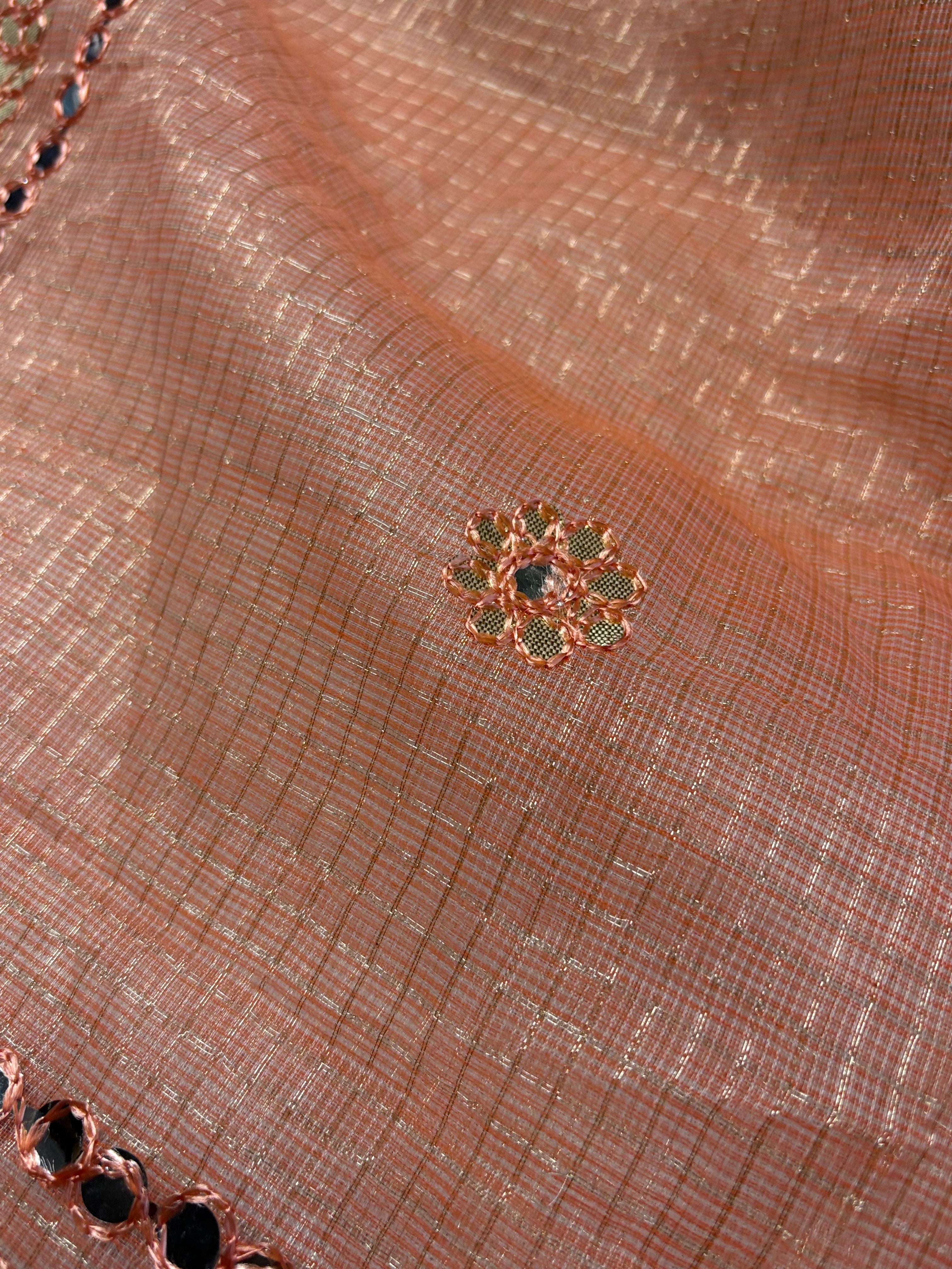 Peach Kota Doria Gota Patti Saree