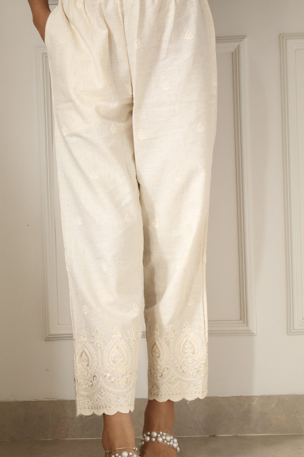 Beautiful Cream Straight Pant In Khadi Cotton