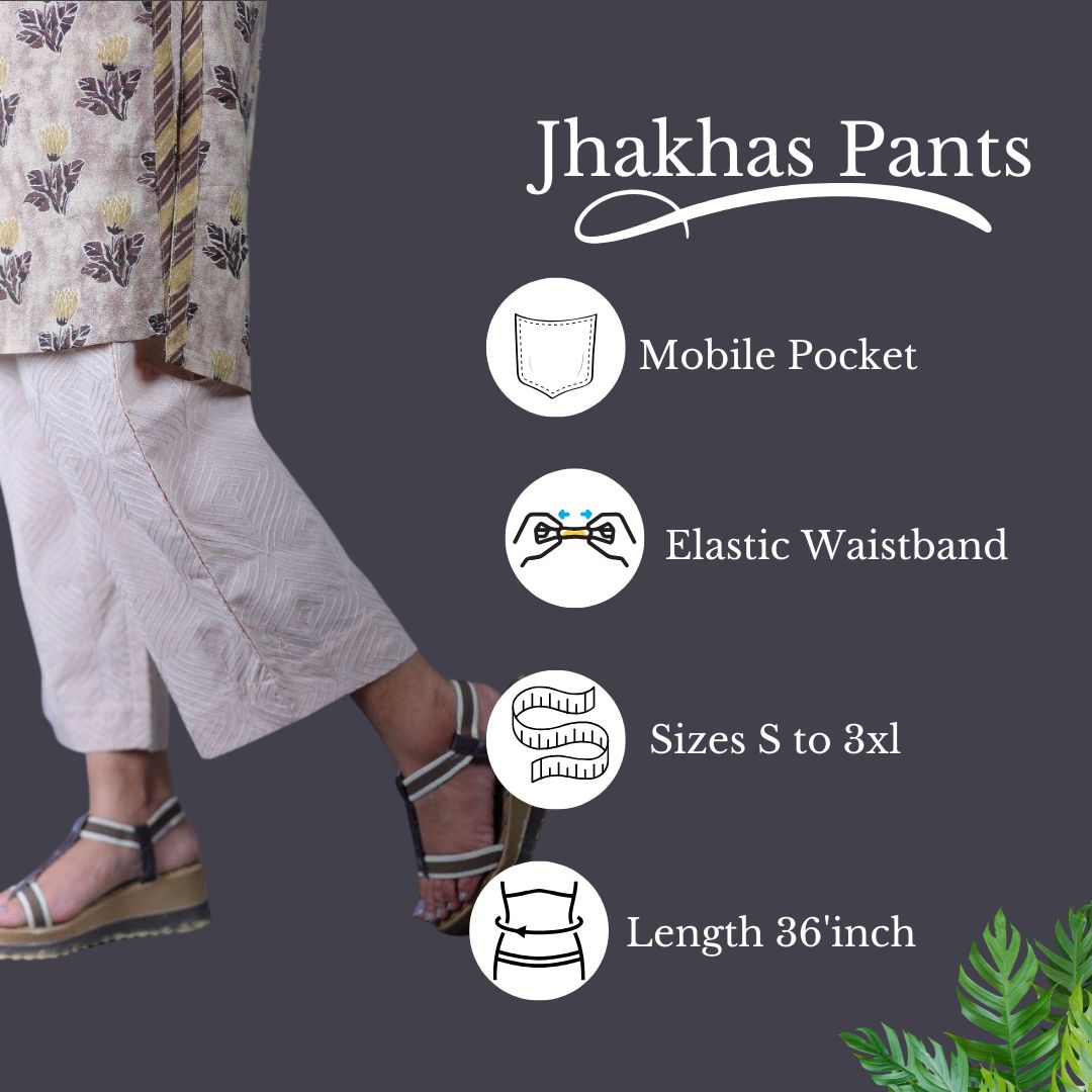 Varika Beige Straight Pant Full thread Work Pant In Cotton