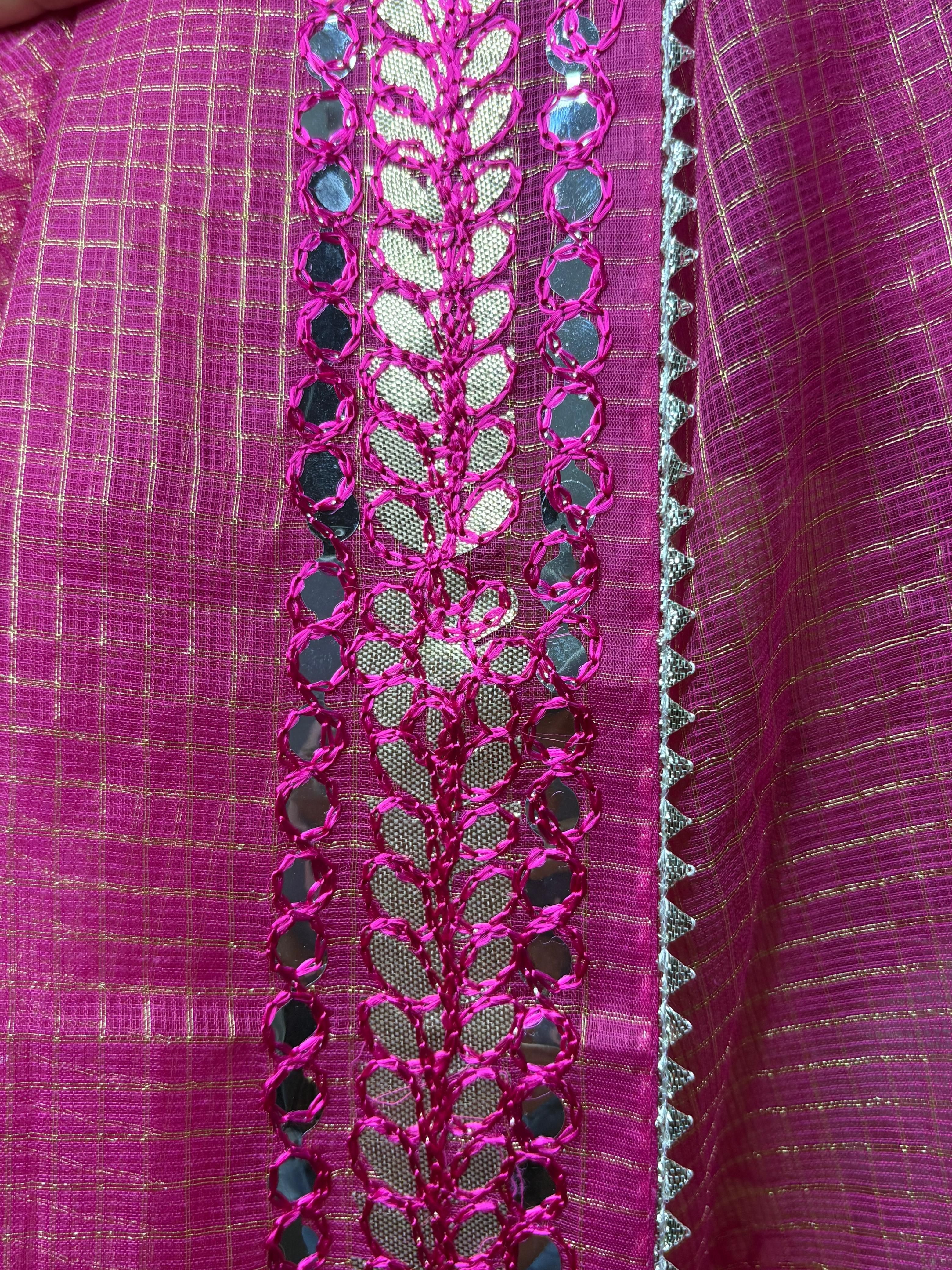 Pink Kota Doria Heavy Gota Patti Work Dupatta