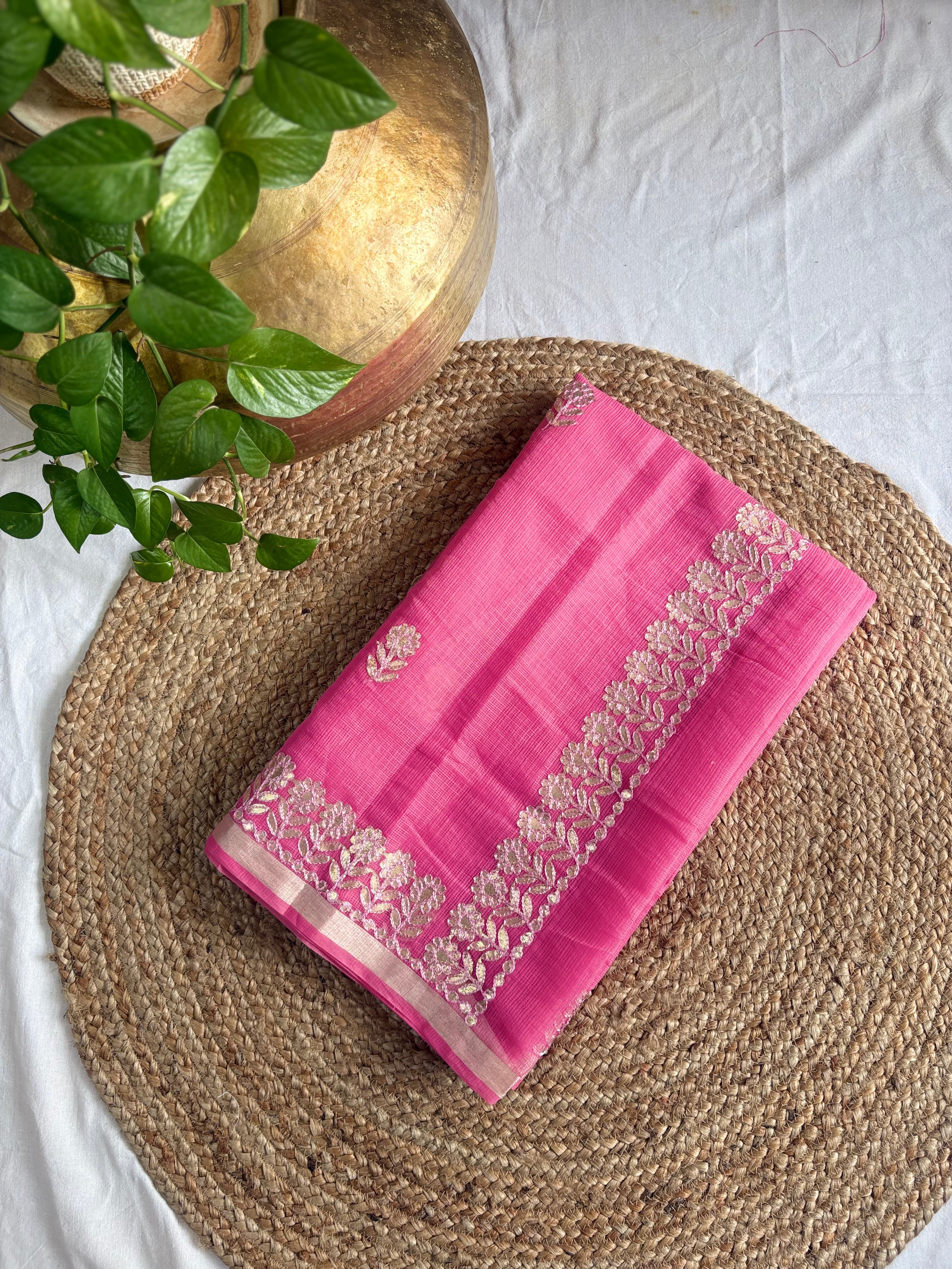 Pink Kota Doria Gota Patti Saree