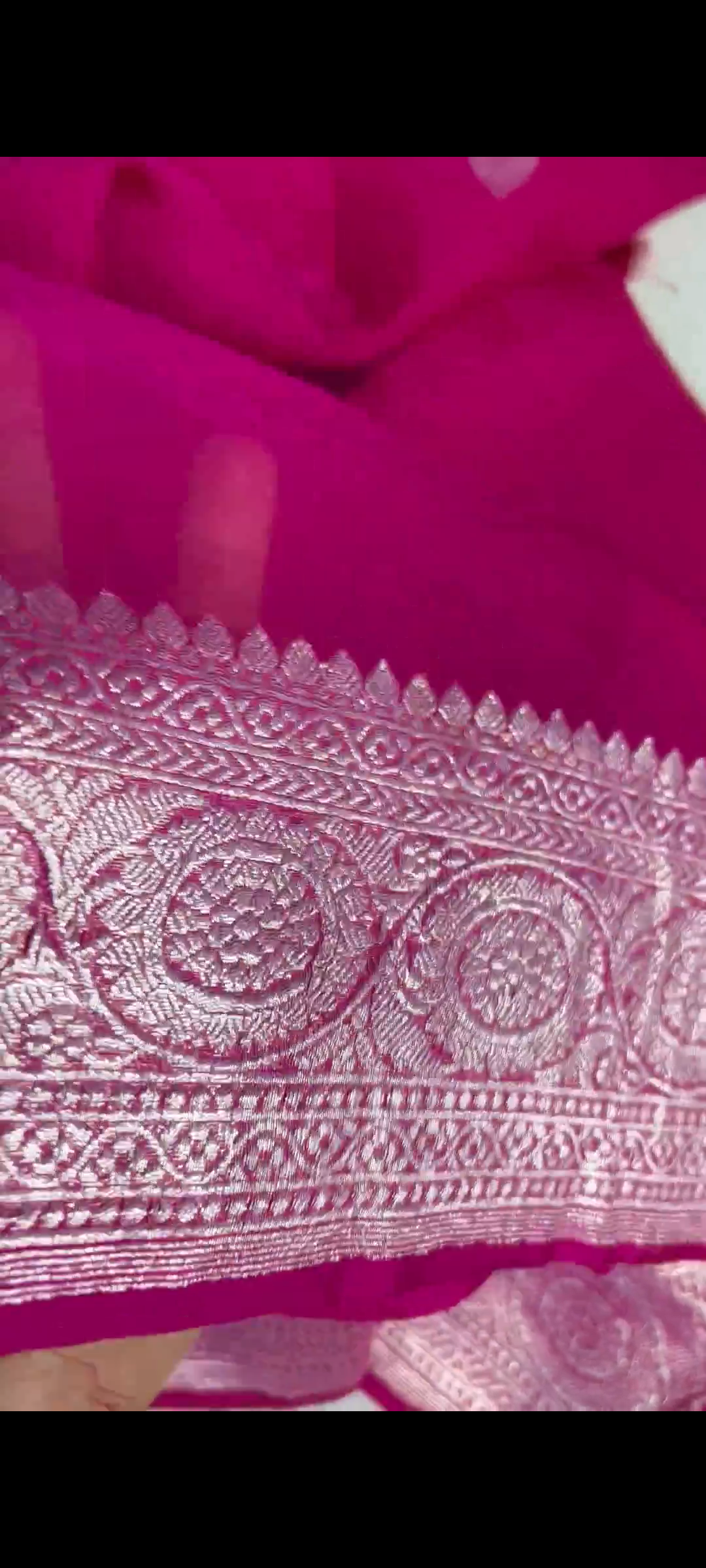 Hot Pink Khaddi Banarasi Chiffon Saree