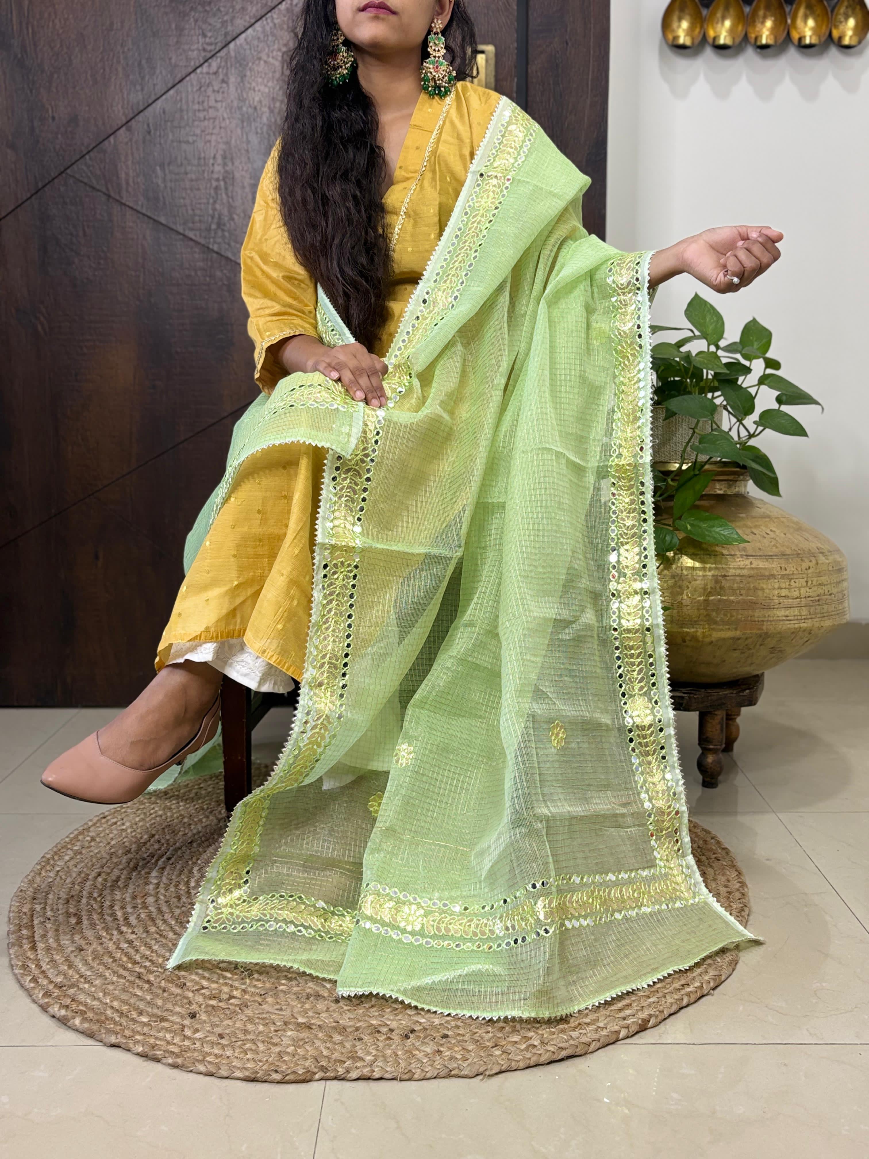 Green Kota Doria Heavy Gota Patti Work Dupatta