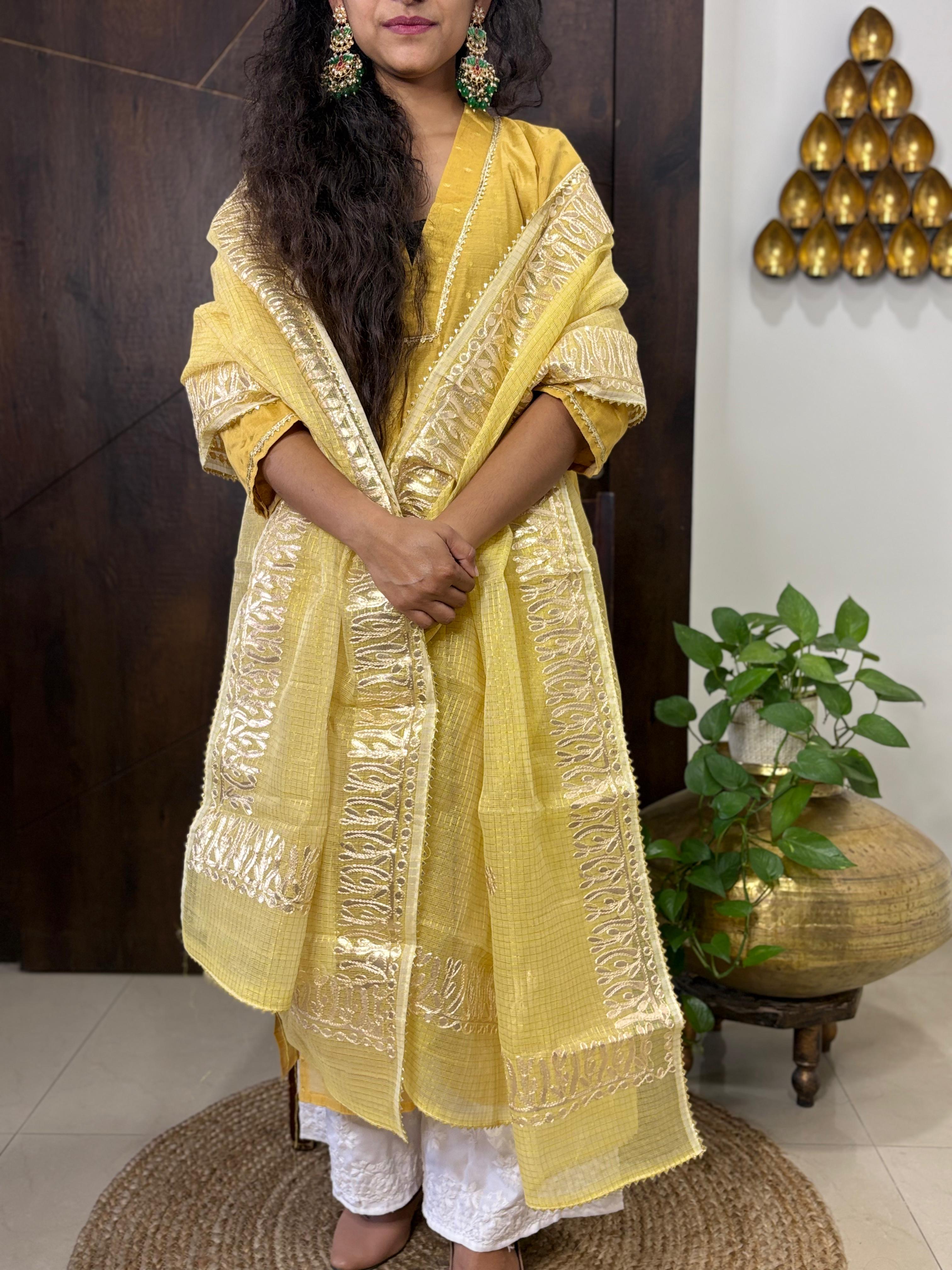 Yellow Kota Doria Heavy Gota Patti Work Dupatta