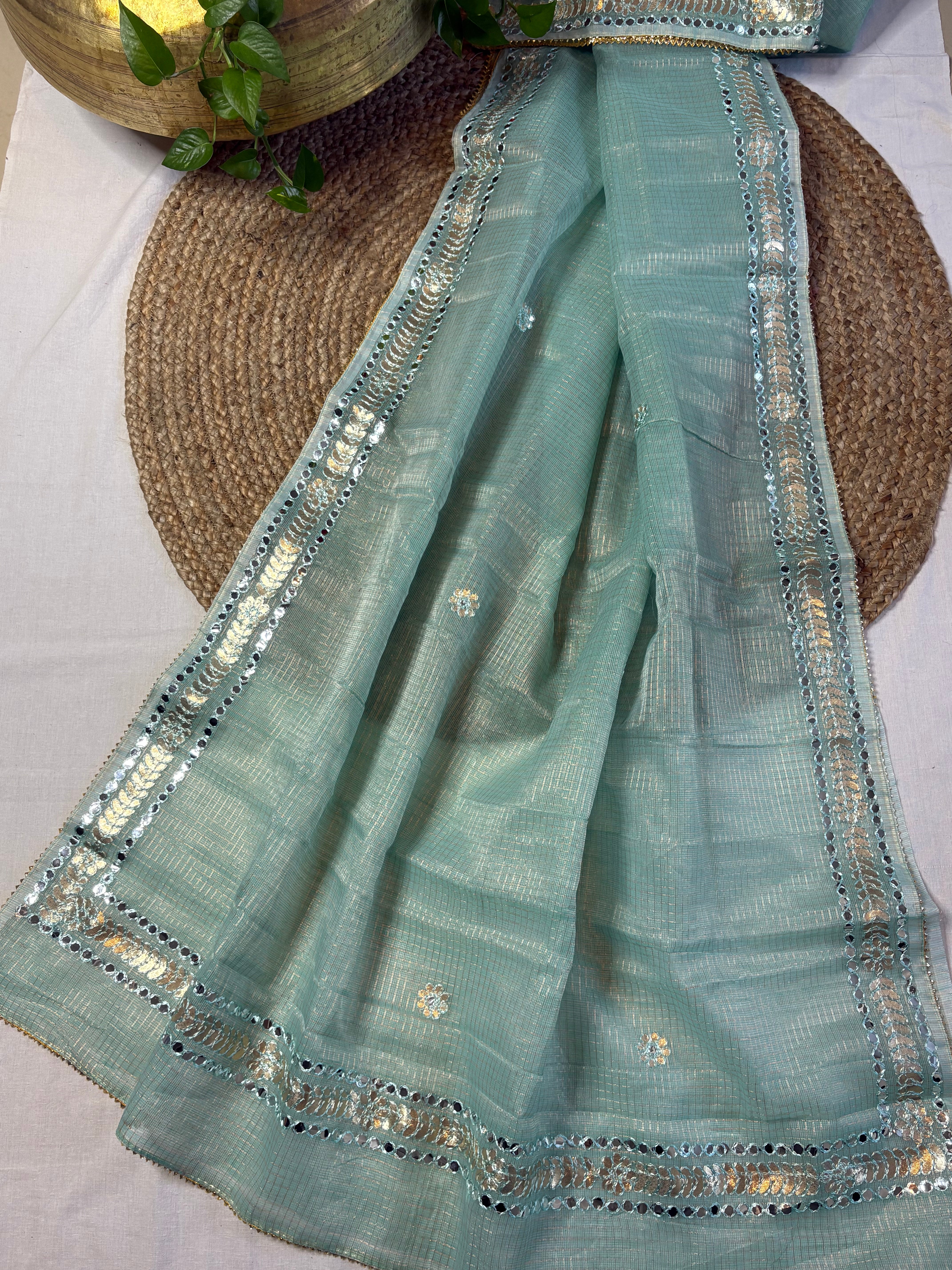 Morni Blue Kota Doria Gota Patti Saree