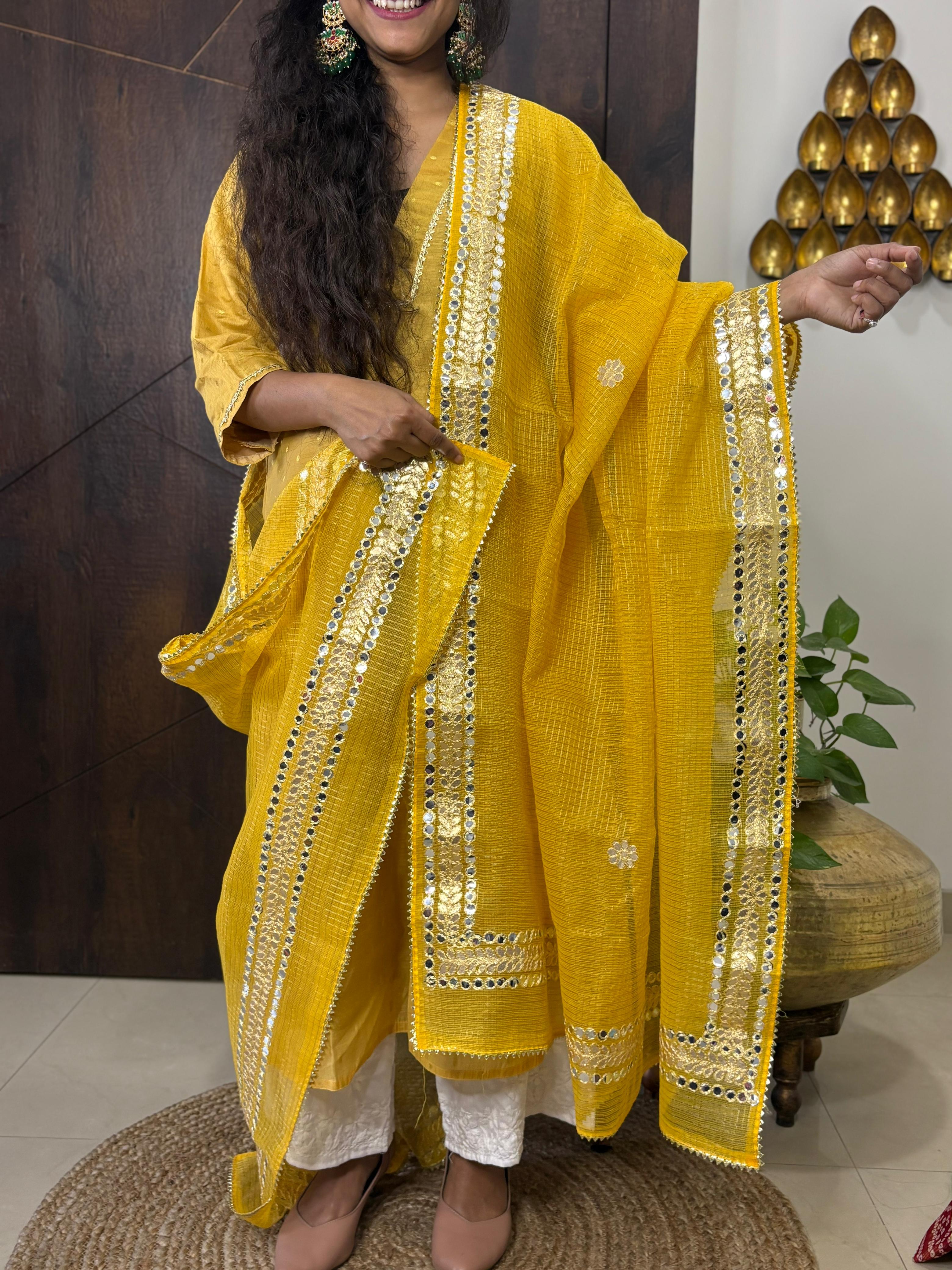 Yellow Kota Doria Heavy Gota Patti Work Dupatta