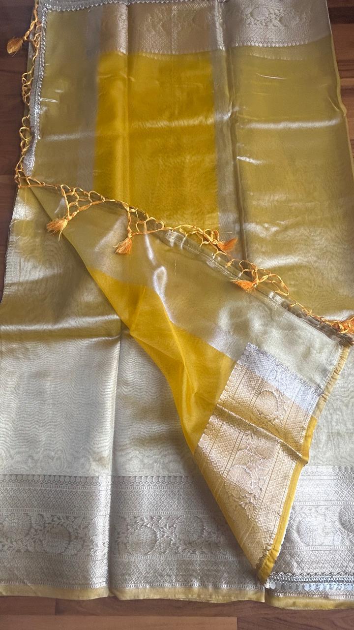 Jahnvi Kapoor Yellow Tissue Saree