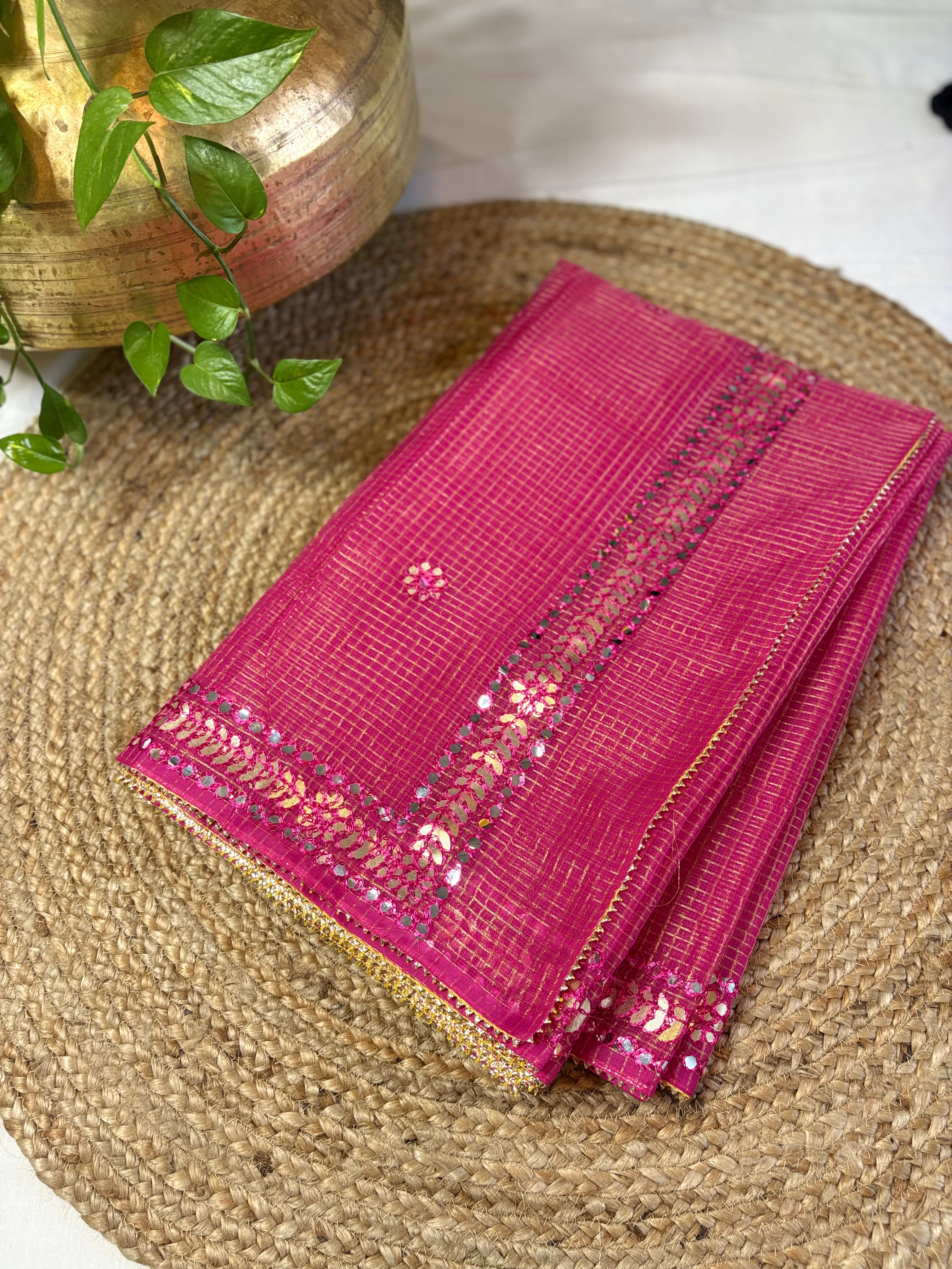 Hot Pink Kota Doria Gota Patti Saree