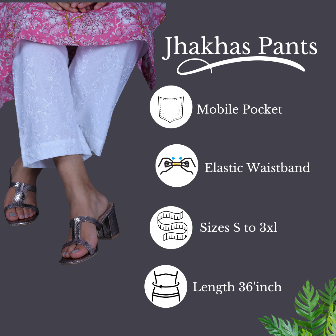 Sajni White Embroidery Straight Pant In Cotton For Womeni