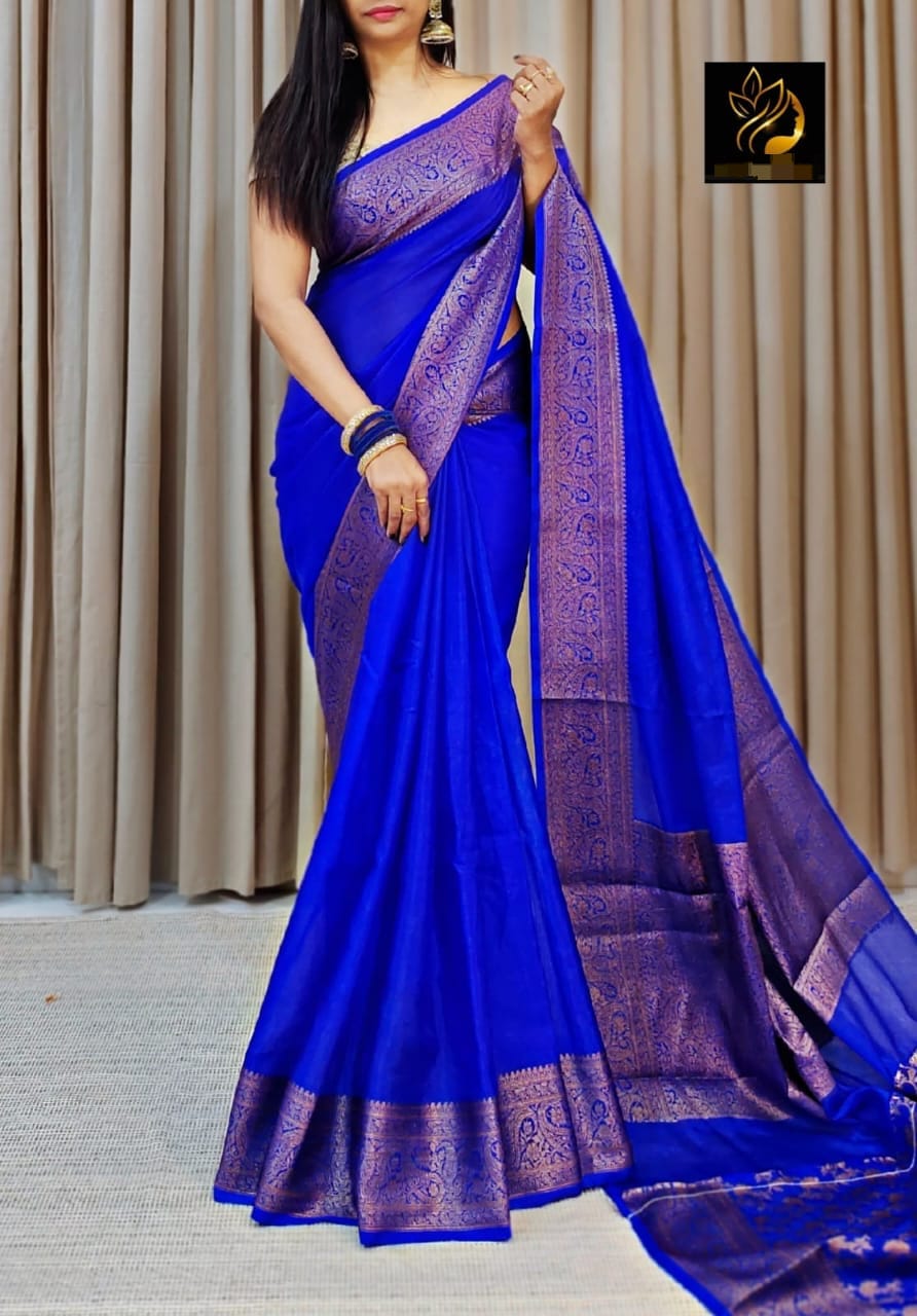 Gorgeous Blue Banarasi Soft Silk Saree